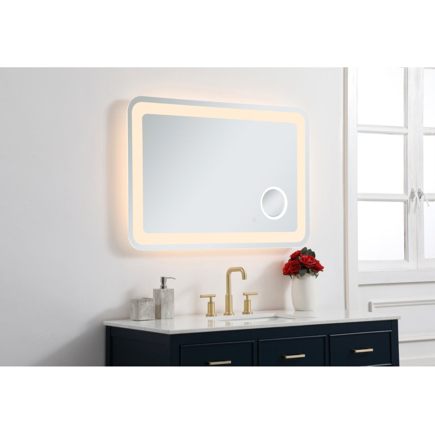 Lux 27in x 40in Hardwired LED mirror with magnifier and color changing temperature 3000K/4200K/6000K