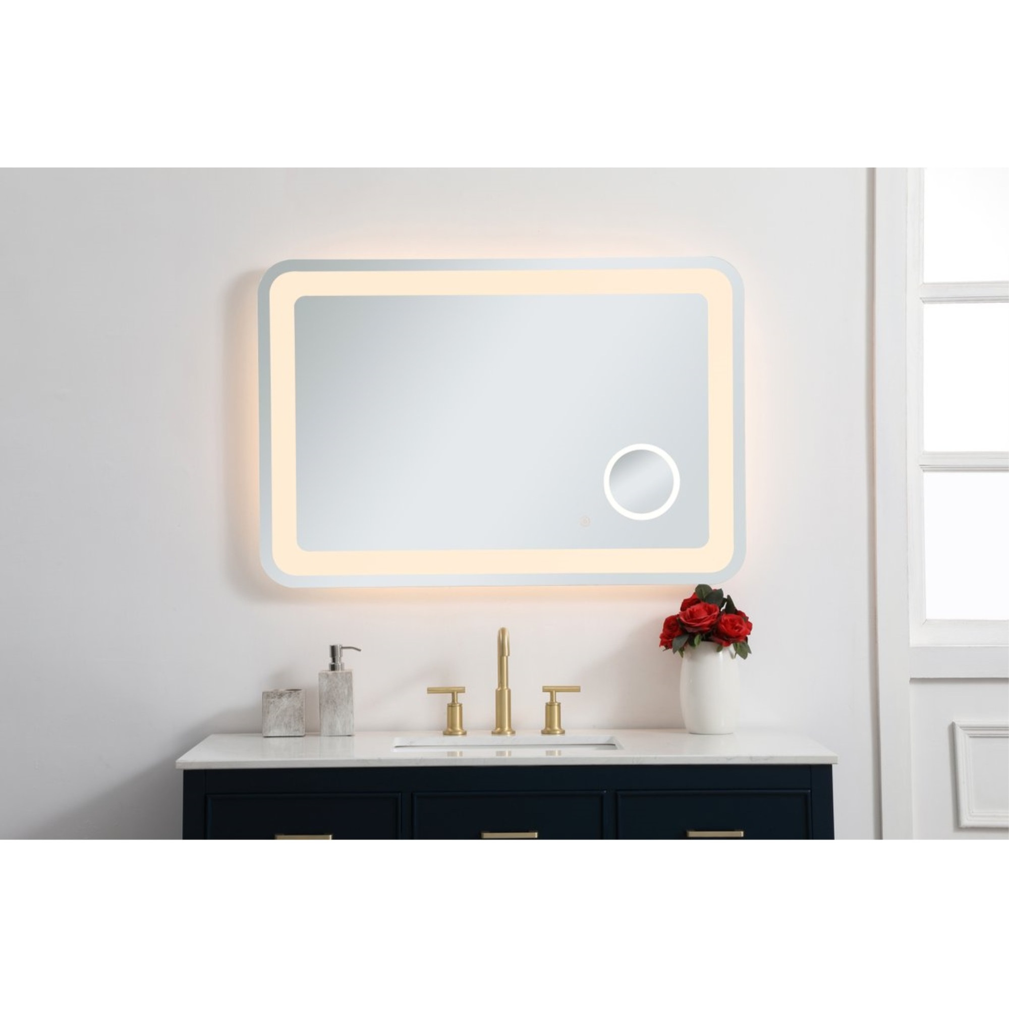 Lux 27in x 40in Hardwired LED mirror with magnifier and color changing temperature 3000K/4200K/6000K