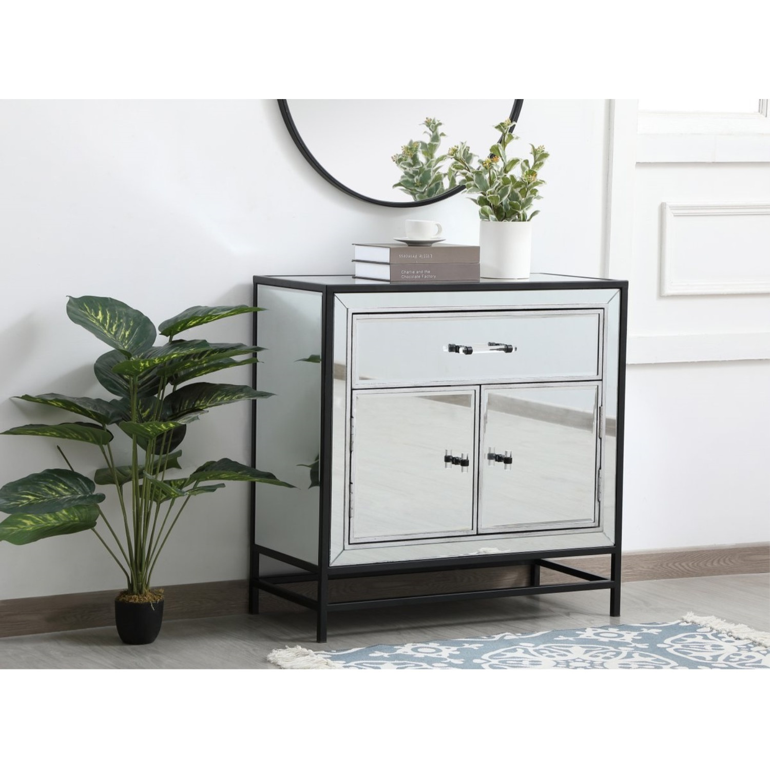 James 28.5 in. mirrored cabinet in black