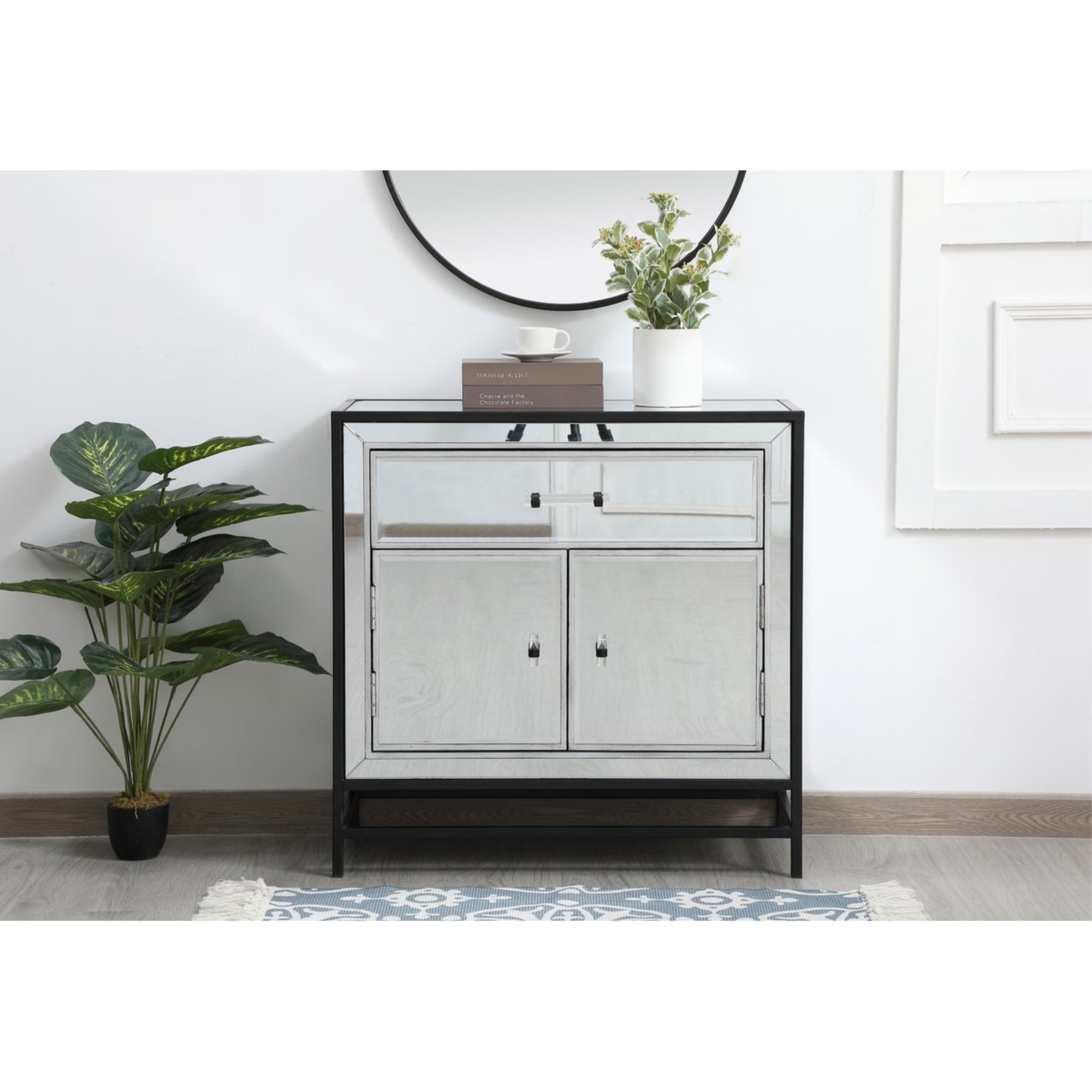 James 28.5 in. mirrored cabinet in black