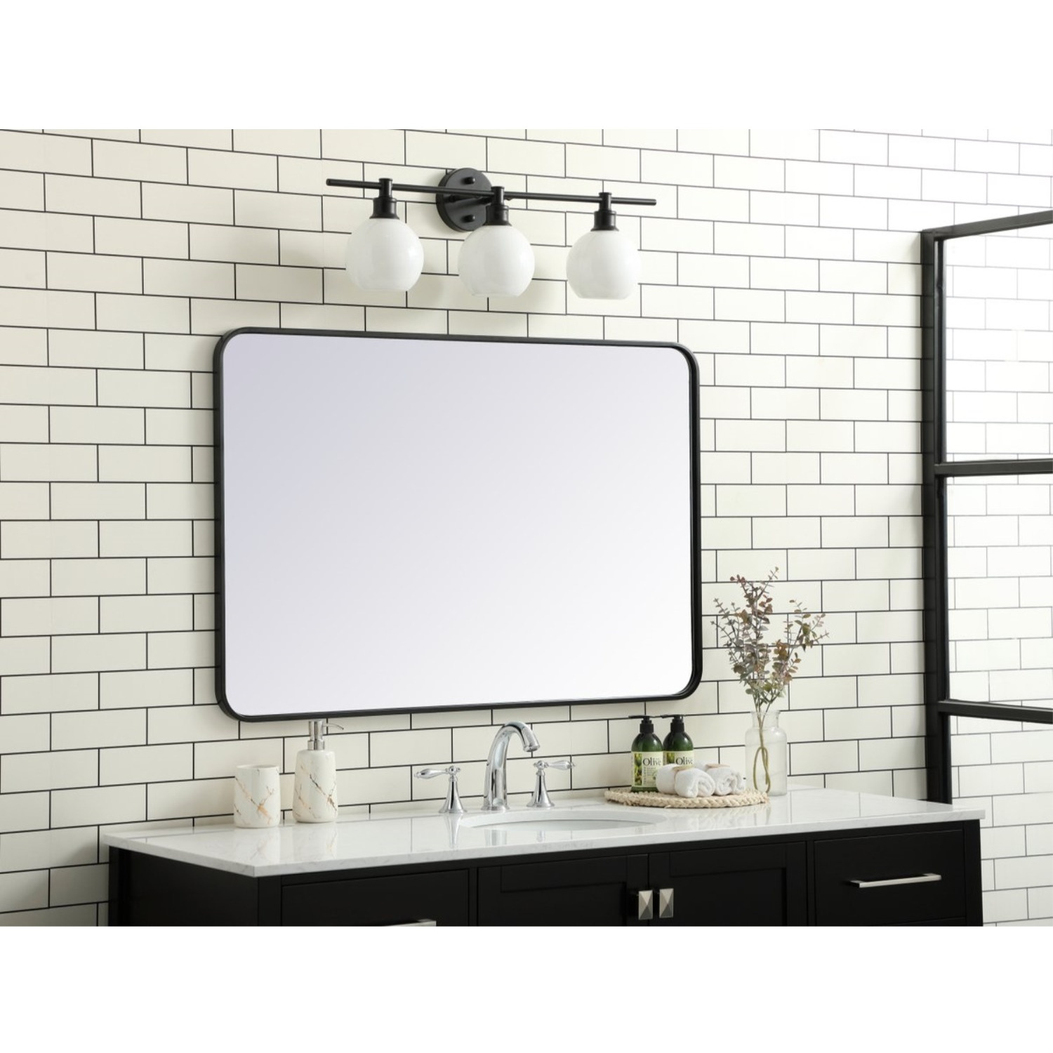Soft corner metal rectangular mirror 28x42 inch in Black