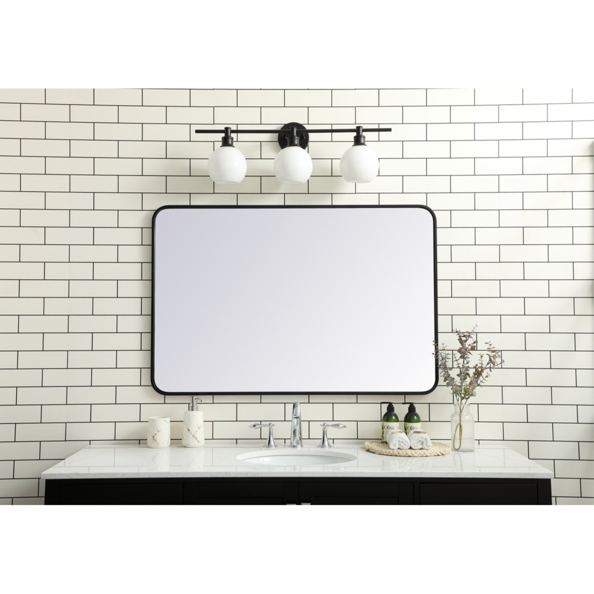 Soft corner metal rectangular mirror 28x42 inch in Black