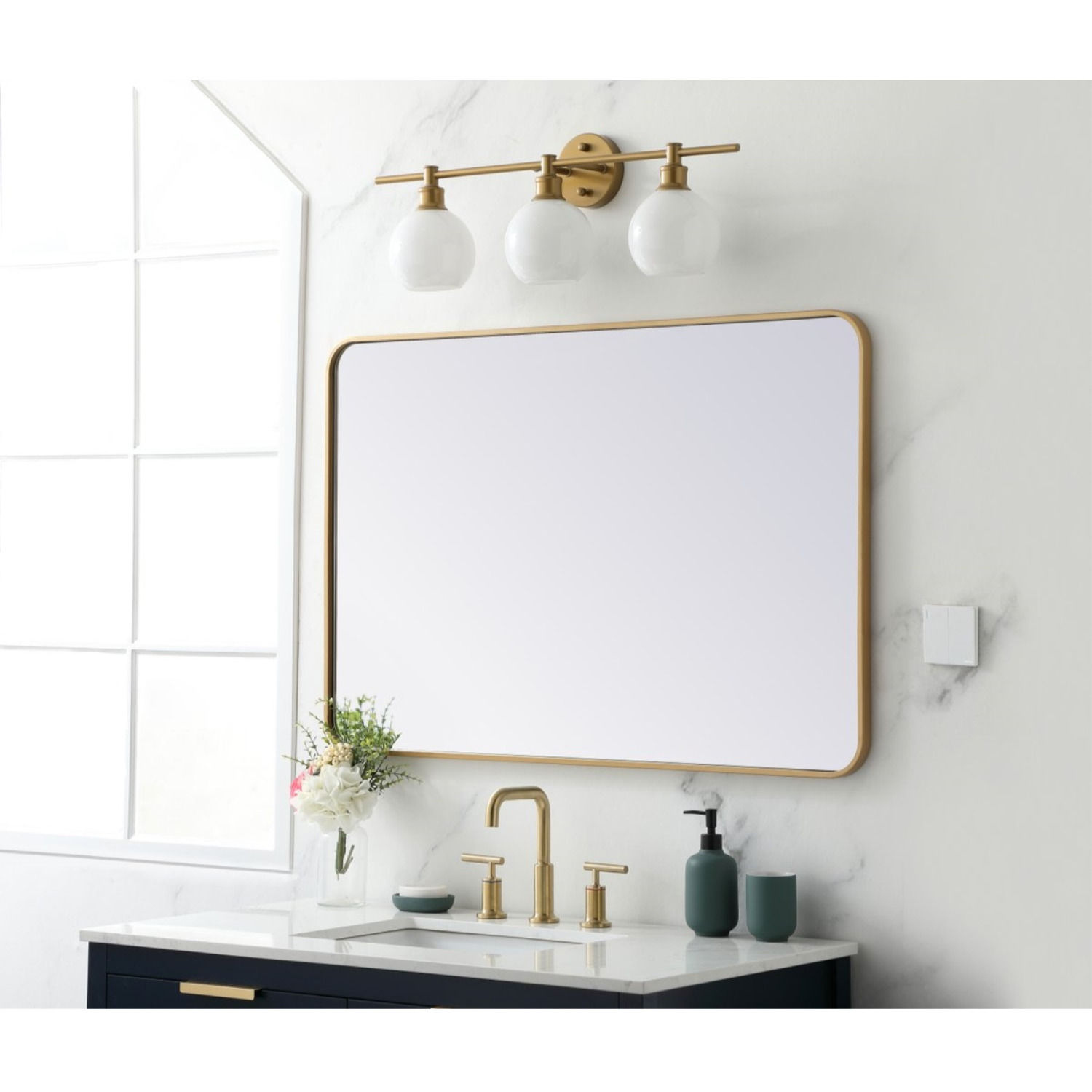 Soft corner metal rectangular mirror 28x42 inch in Brass