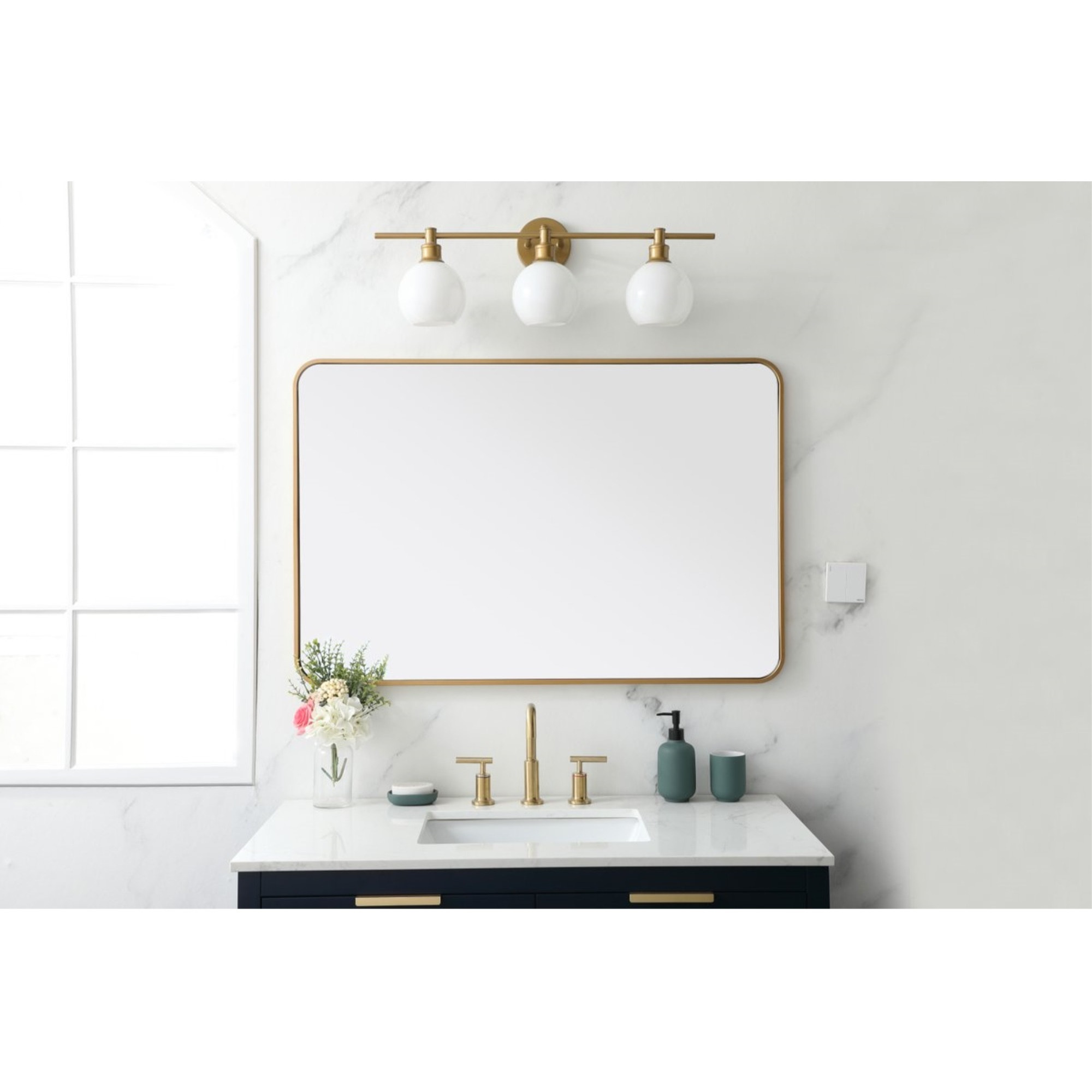Soft corner metal rectangular mirror 28x42 inch in Brass