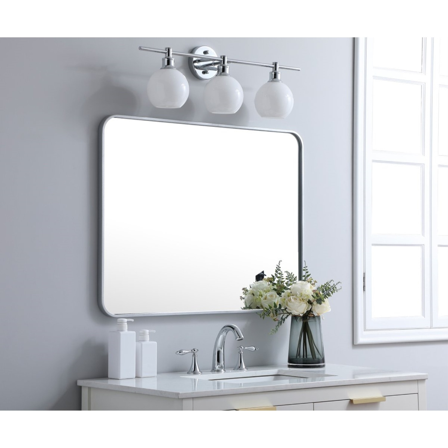 Soft corner metal rectangular mirror 27x36 inch in Silver