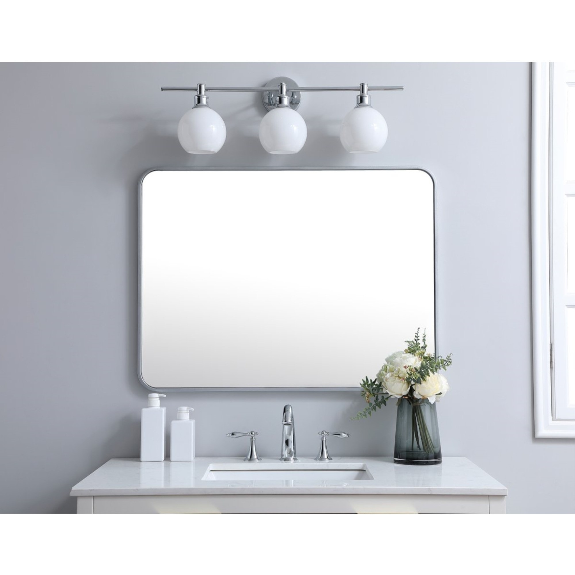 Soft corner metal rectangular mirror 27x36 inch in Silver