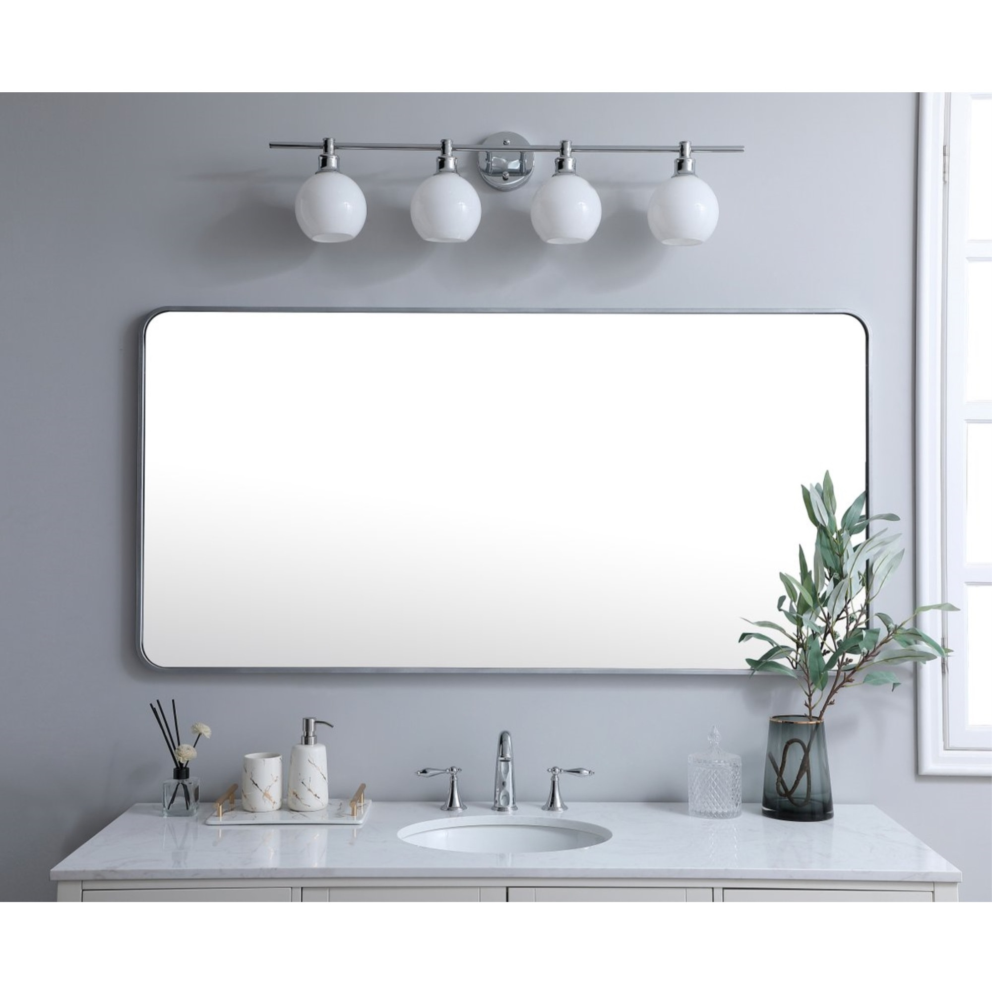 Soft corner metal rectangular mirror 30x60 inch in Silver