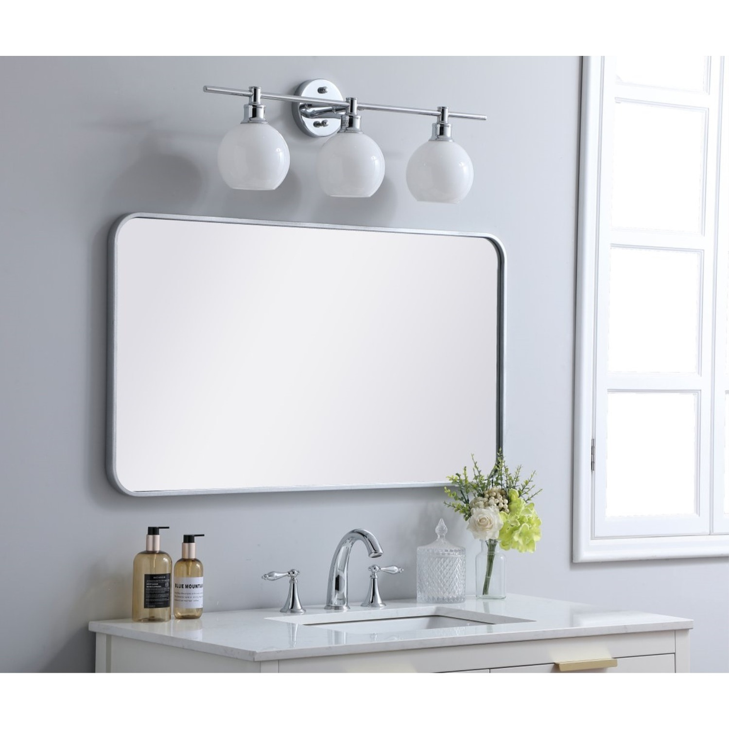 Soft corner metal rectangular mirror 22x40 inch in Silver