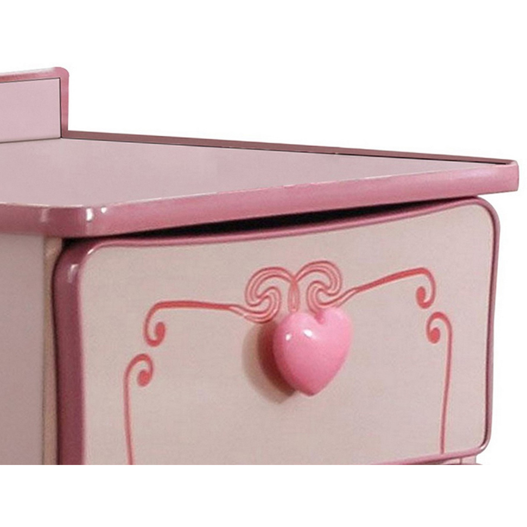 2 Drawer Wooden Nightstand with Heart Knob Pulls, Pink