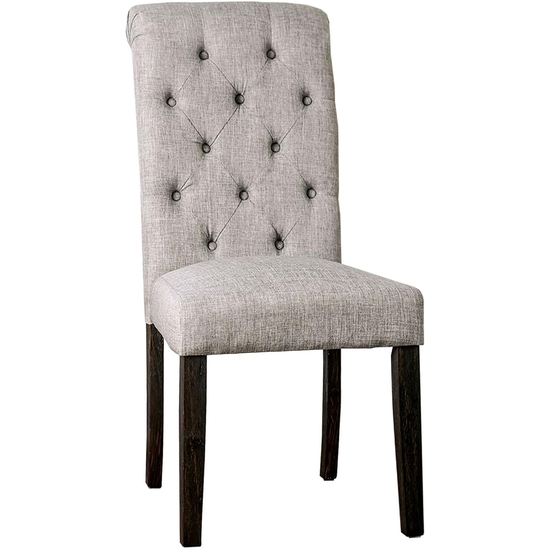 Side Chair with Button Tufted Backrest, Set of 2, Gray