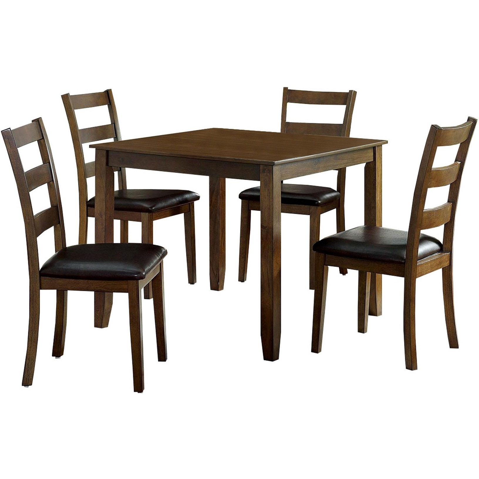5 Piece Dining Table Set with Leatherette Seating, Brown