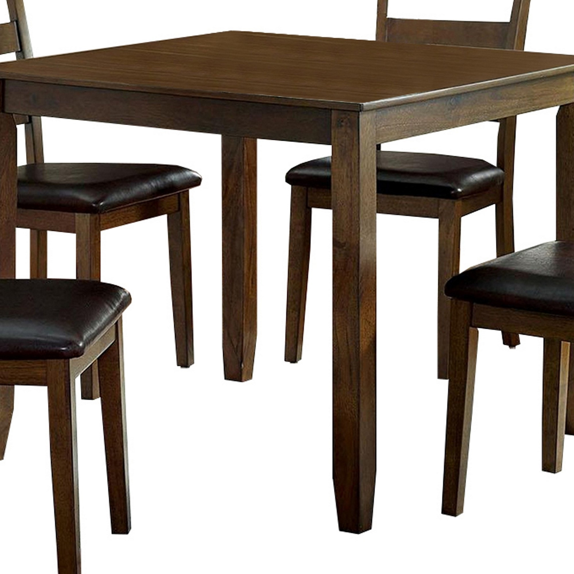 5 Piece Dining Table Set with Leatherette Seating, Brown