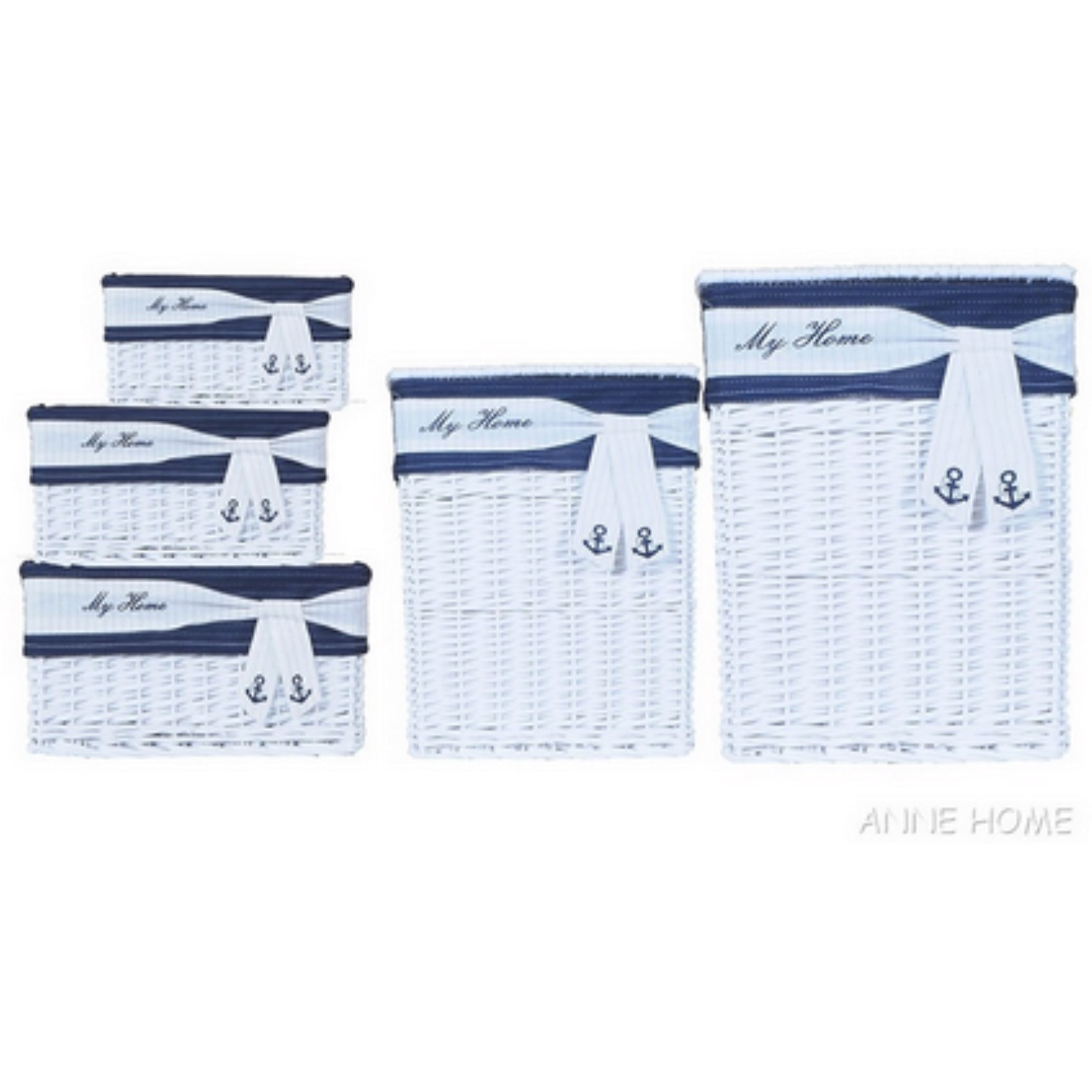 Anne Home - Set of 5 Rectangular Willow Storage Baskets in Several Sizes