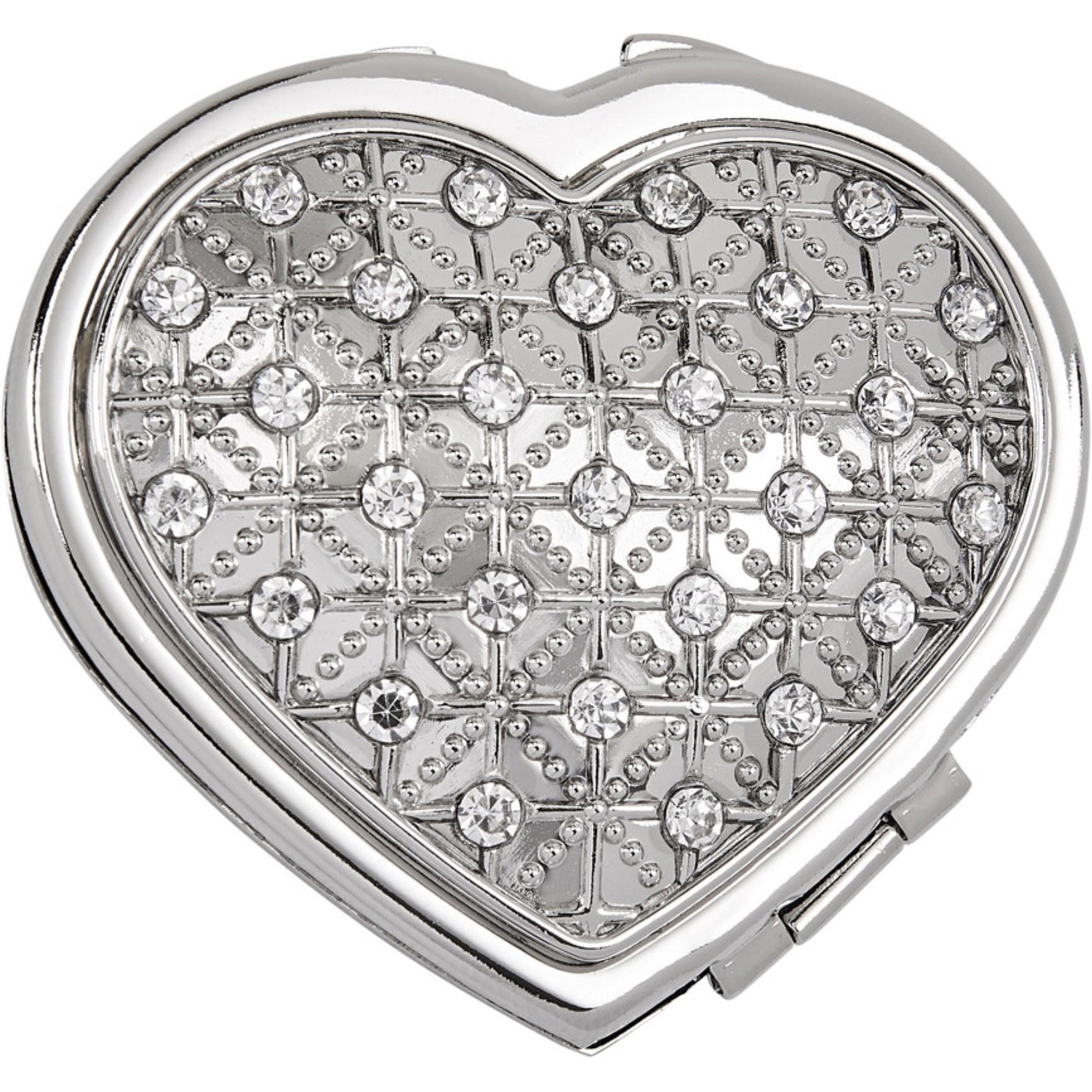 Heart Compact Mirror with Crystals, 2 3/8