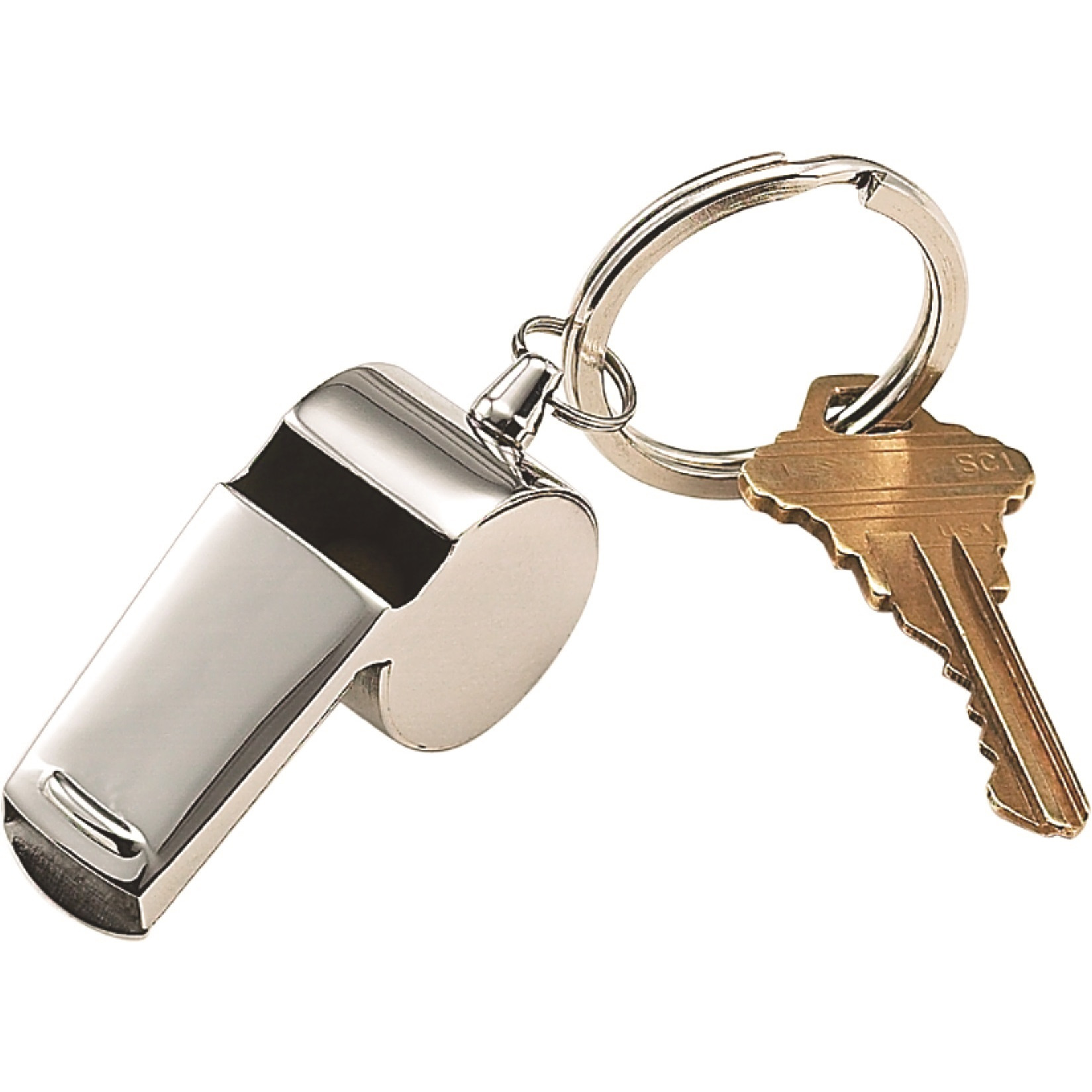 Coach Whistle Key Chain, Stainless Steel 2" L