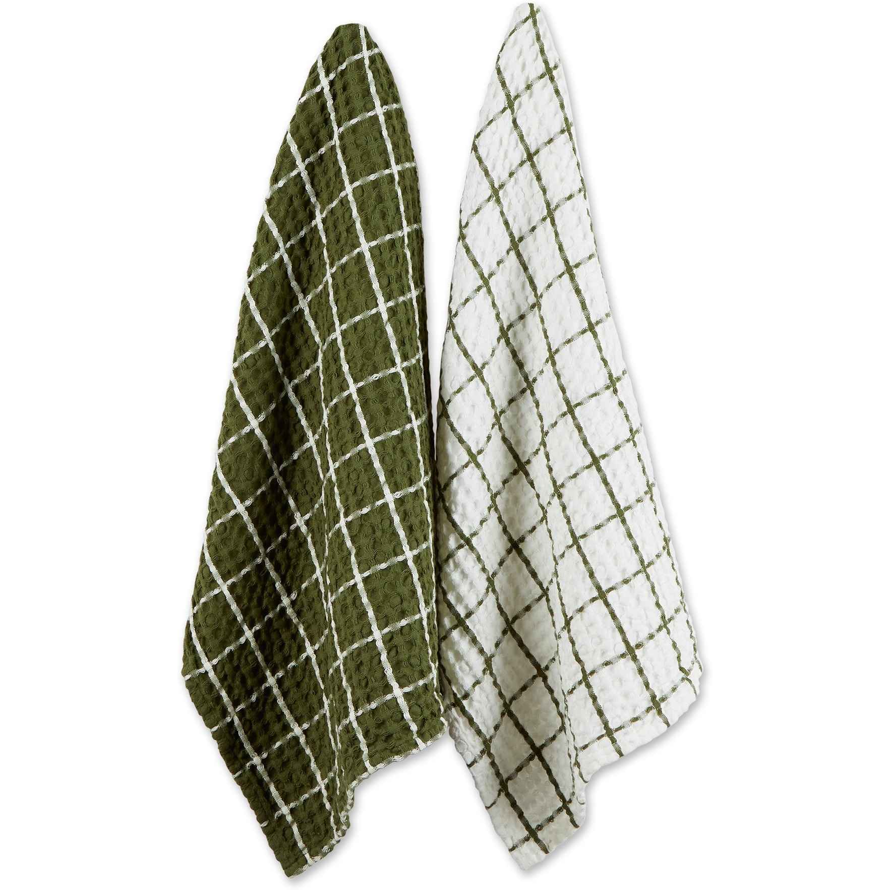DII Sage Windowpane Oversized Washed Waffle Dishtowel, 2 Piece