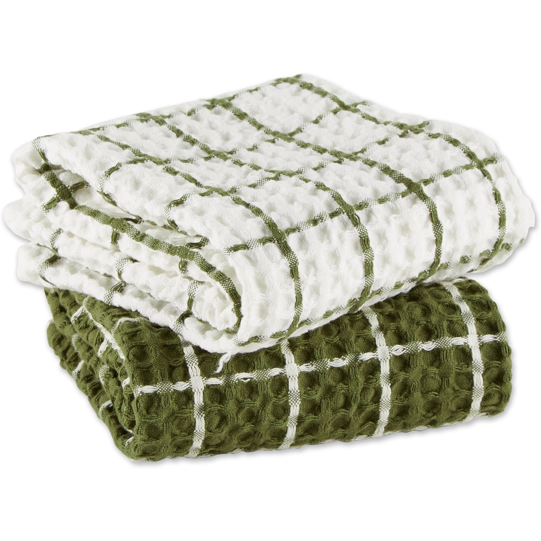 DII Sage Windowpane Oversized Washed Waffle Dishtowel, 2 Piece