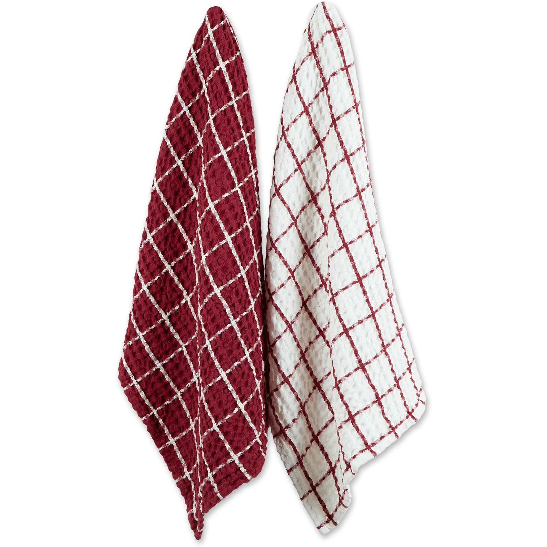 DII Barn Red Windowpane Oversized Washed Waffle Dishtowel, 2 Piece