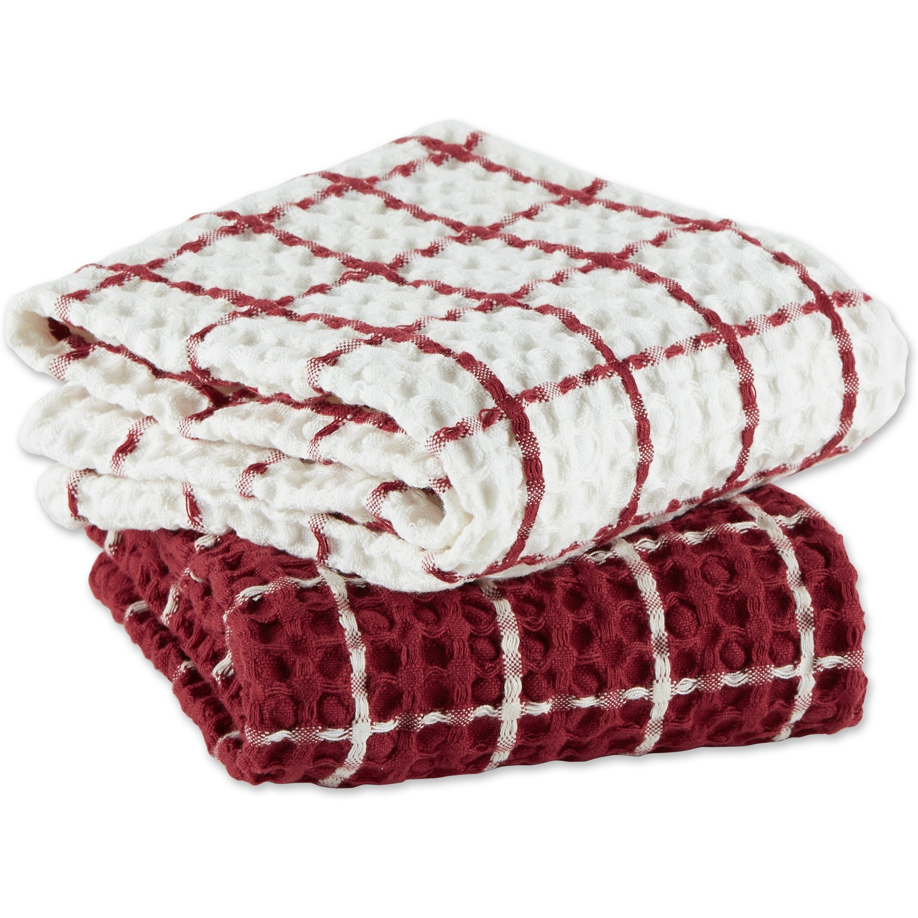 DII Barn Red Windowpane Oversized Washed Waffle Dishtowel, 2 Piece
