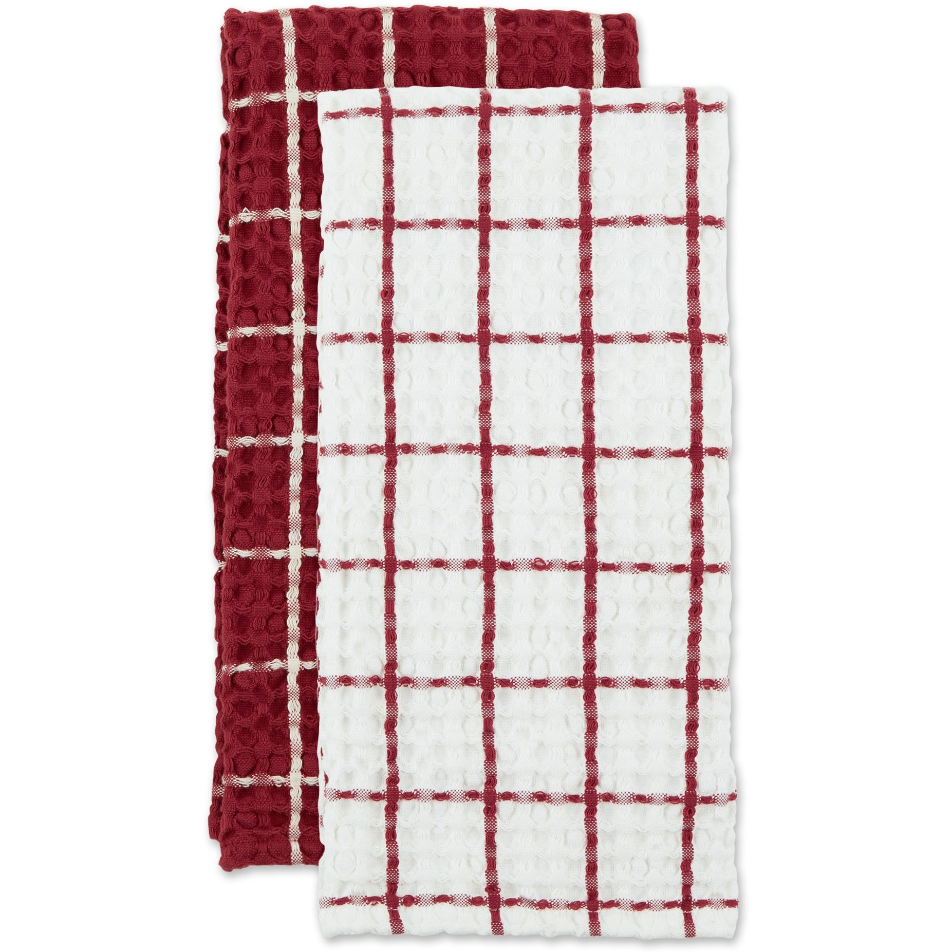 DII Barn Red Windowpane Oversized Washed Waffle Dishtowel, 2 Piece