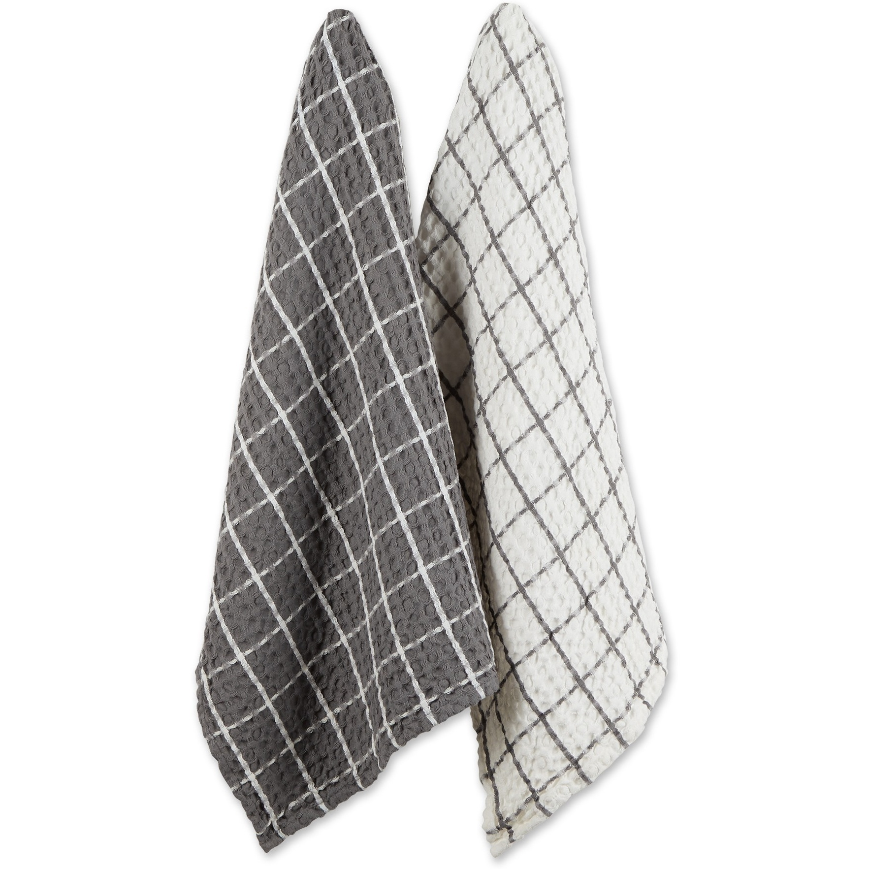 DII Gray Windowpane Oversized Washed Waffle Dishtowel, 2 Piece