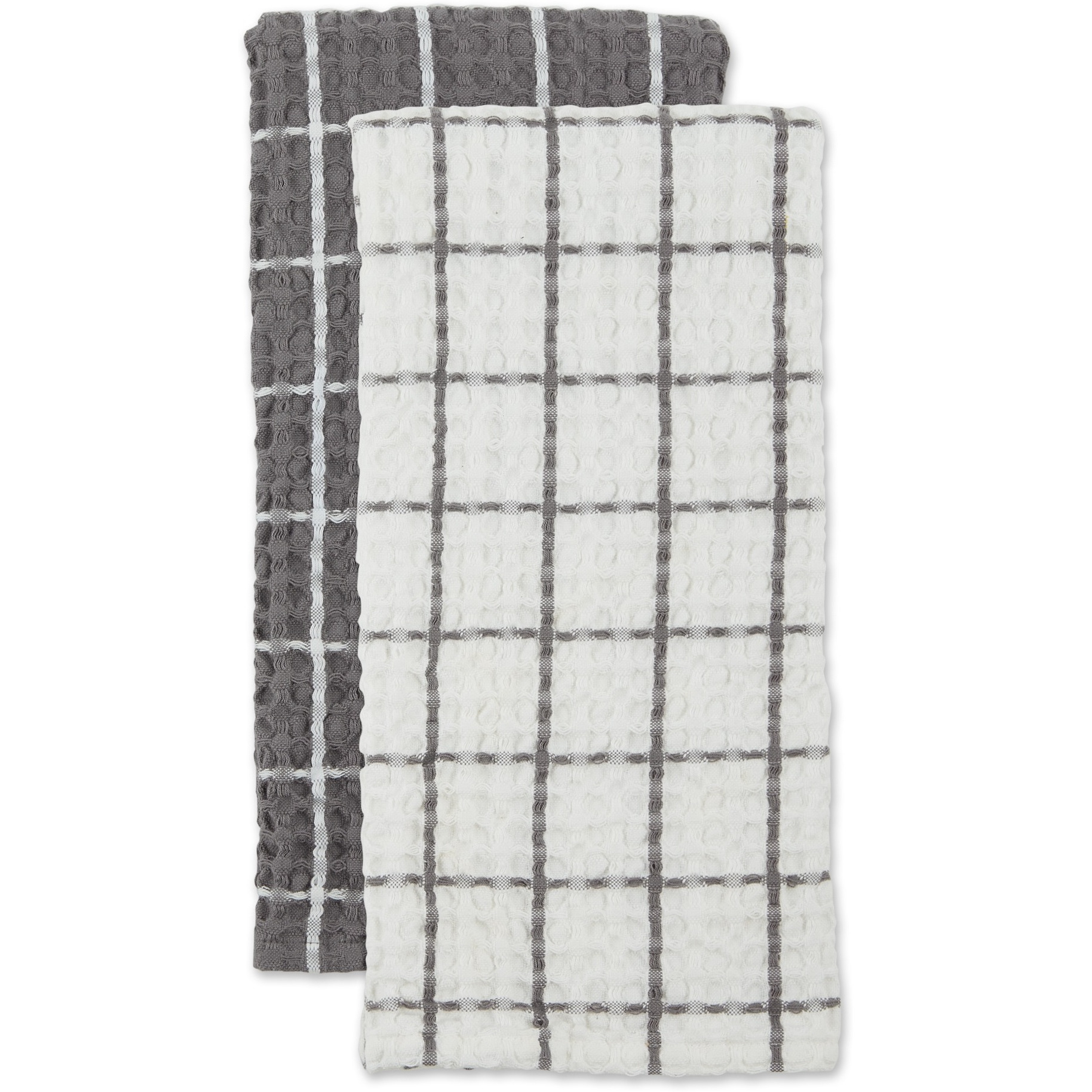 DII Gray Windowpane Oversized Washed Waffle Dishtowel, 2 Piece