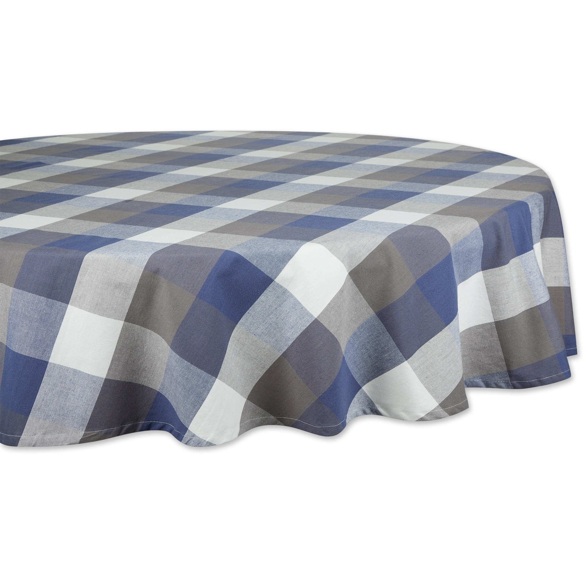 DII French Blue Tri Color Check Tablecloth 70 Round