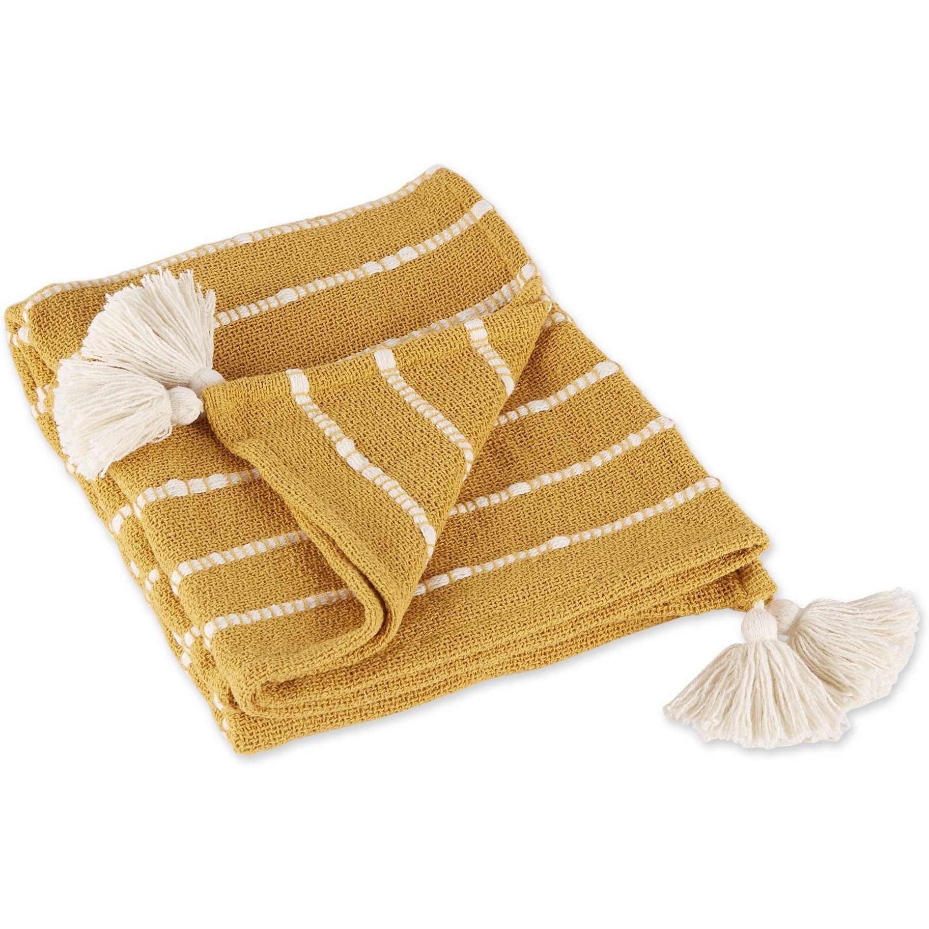 DII Honey Gold and Off White Slub Stripe Throw