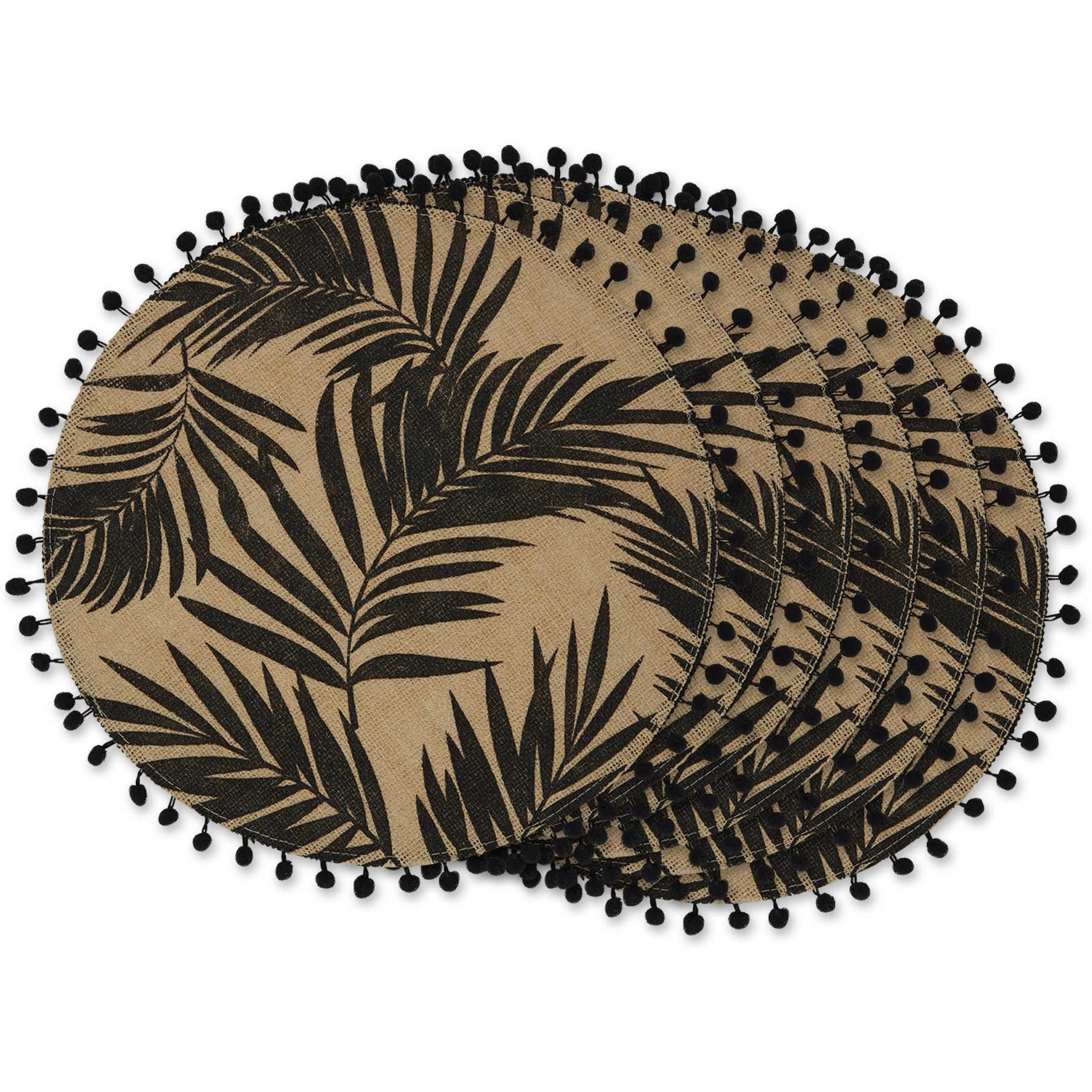 DII Black Fern Print On Natural Round Jute Placemat (Set of 6)