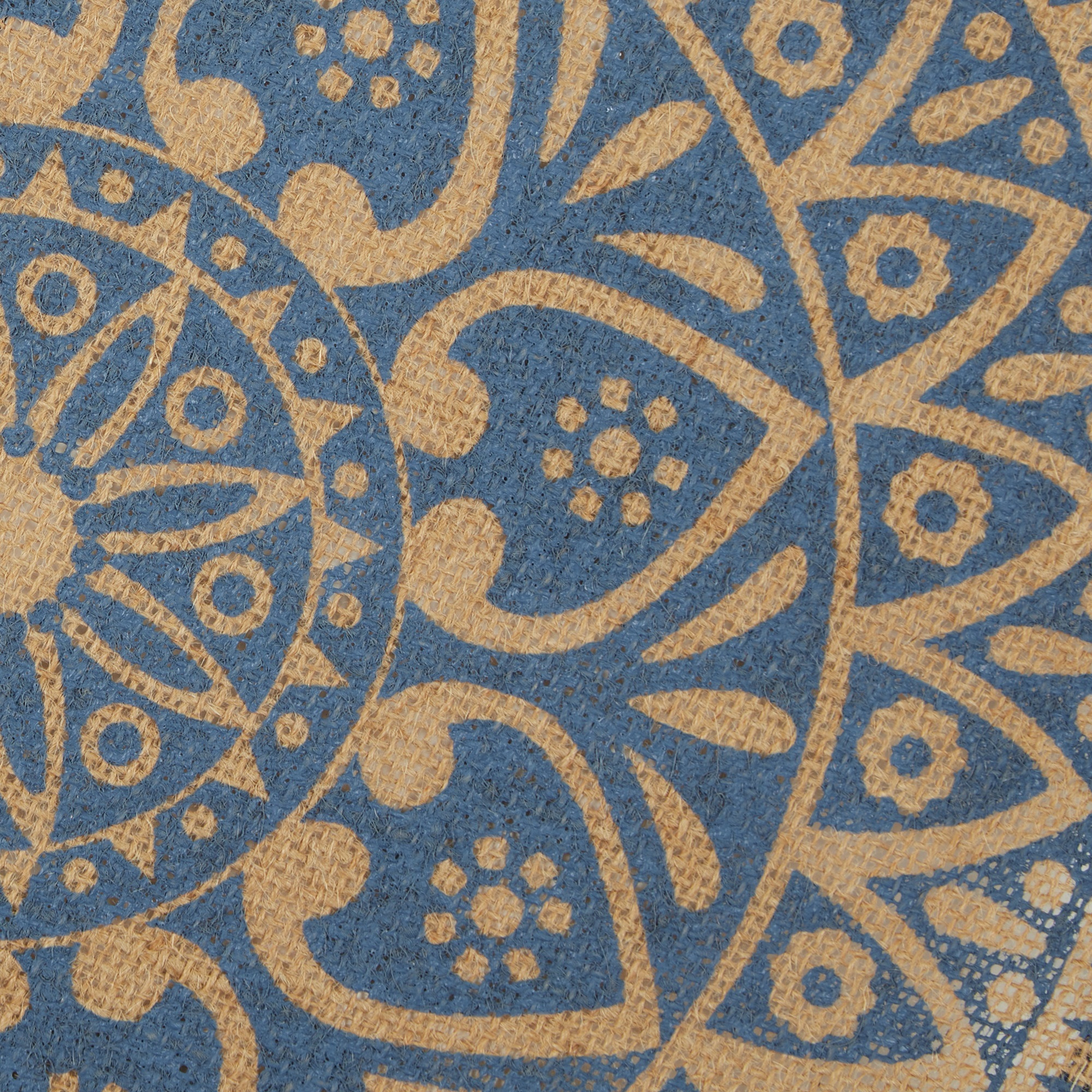 DII French Blue Block Print On Natural Round Jute Placemat (Set of 6)