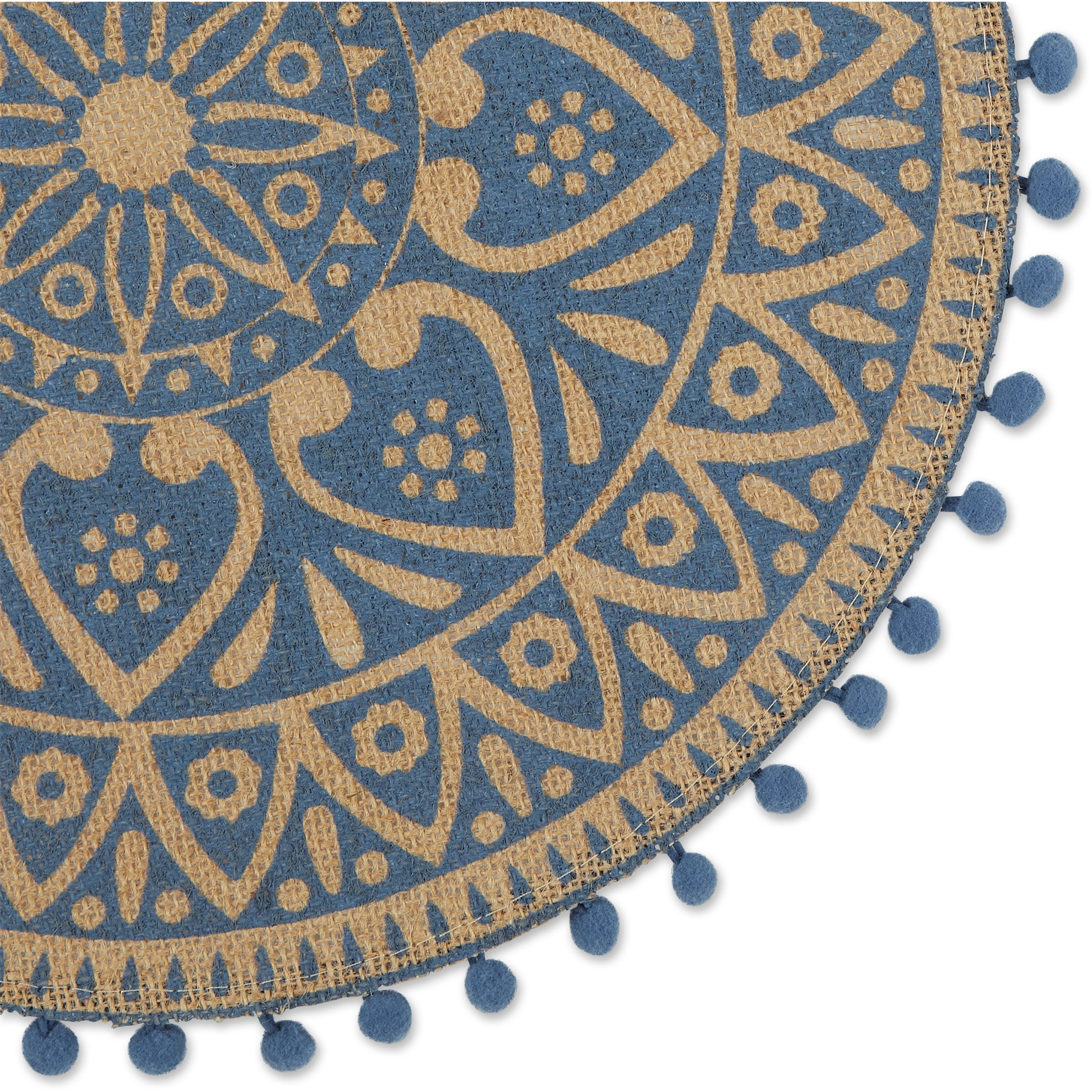 DII French Blue Block Print On Natural Round Jute Placemat (Set of 6)