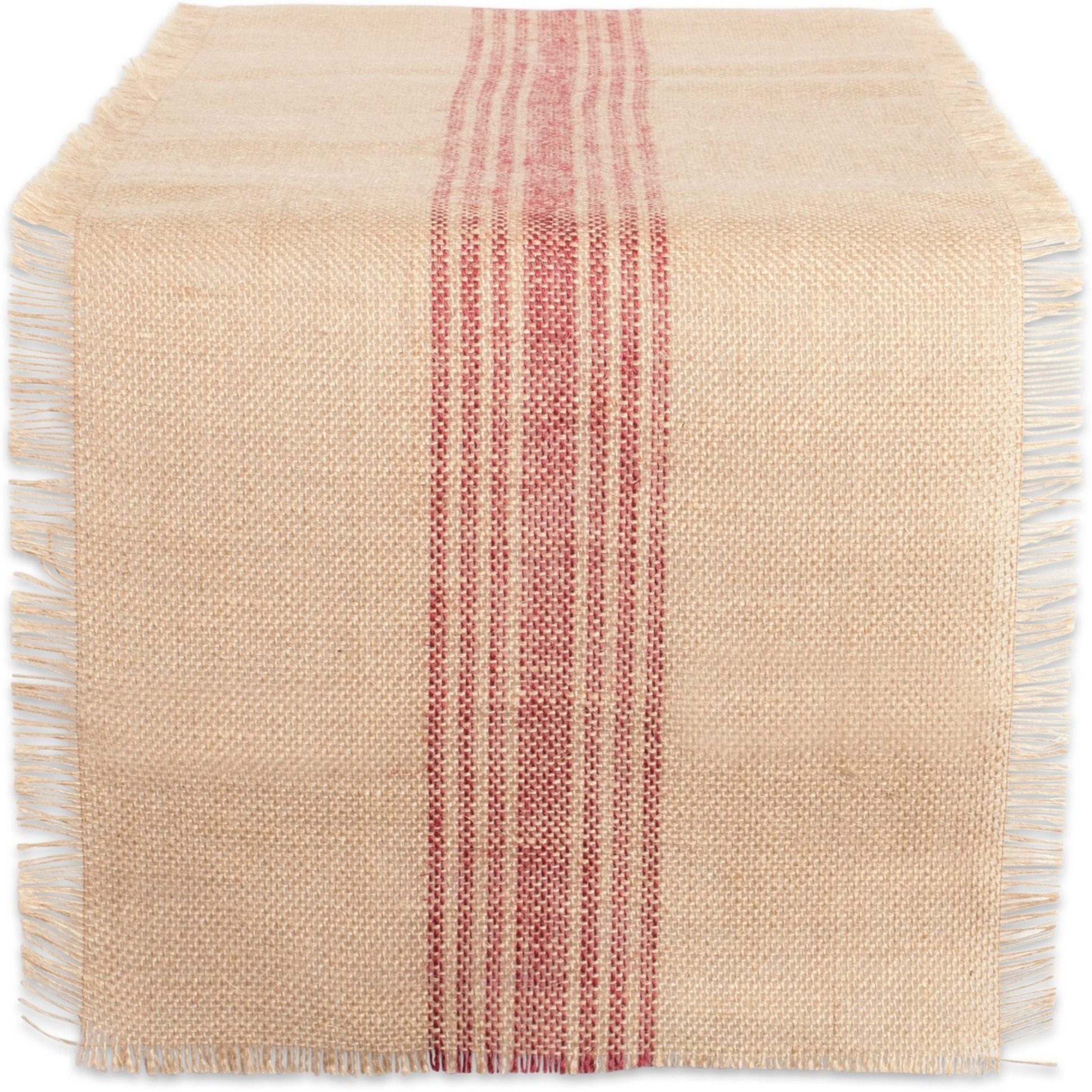 DII Barn Red Middle Stripe Burlap Table Runner, 14x108 inches