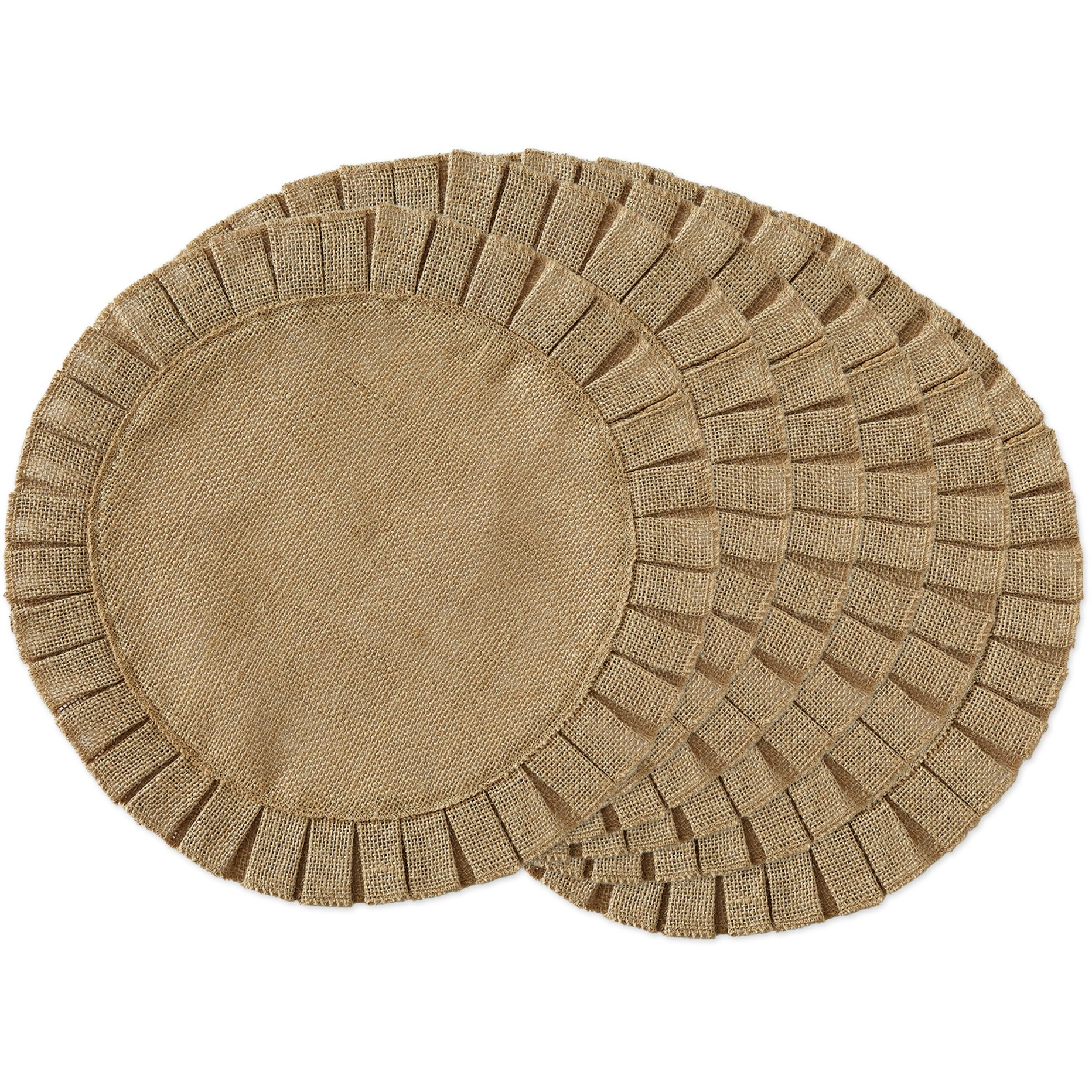 DII Natural Jute Round Ruffle Trim  Placemat Set/6
