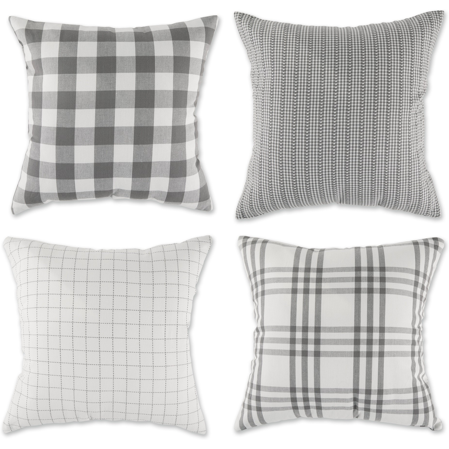 DII Asst Gray Farmhouse Pillow Cover 18x18 inch, 4 Piece