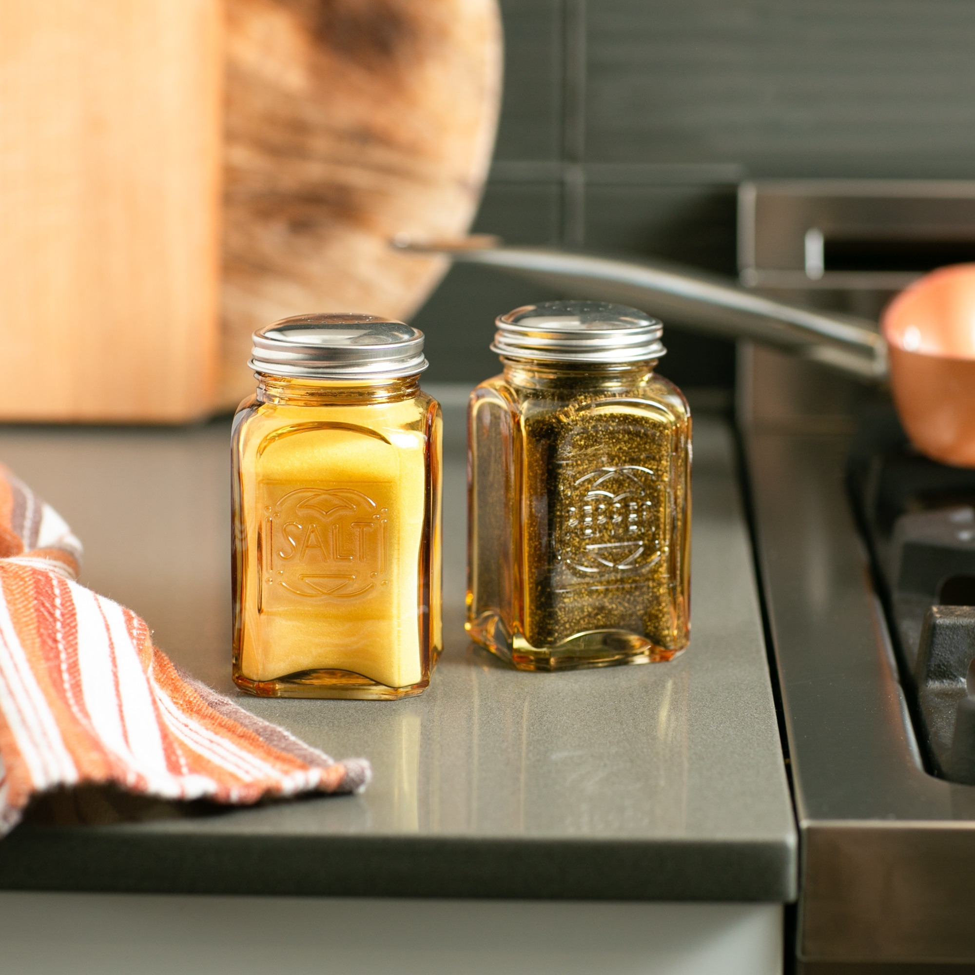 RSVP Retro Glass S&P Set - Amber