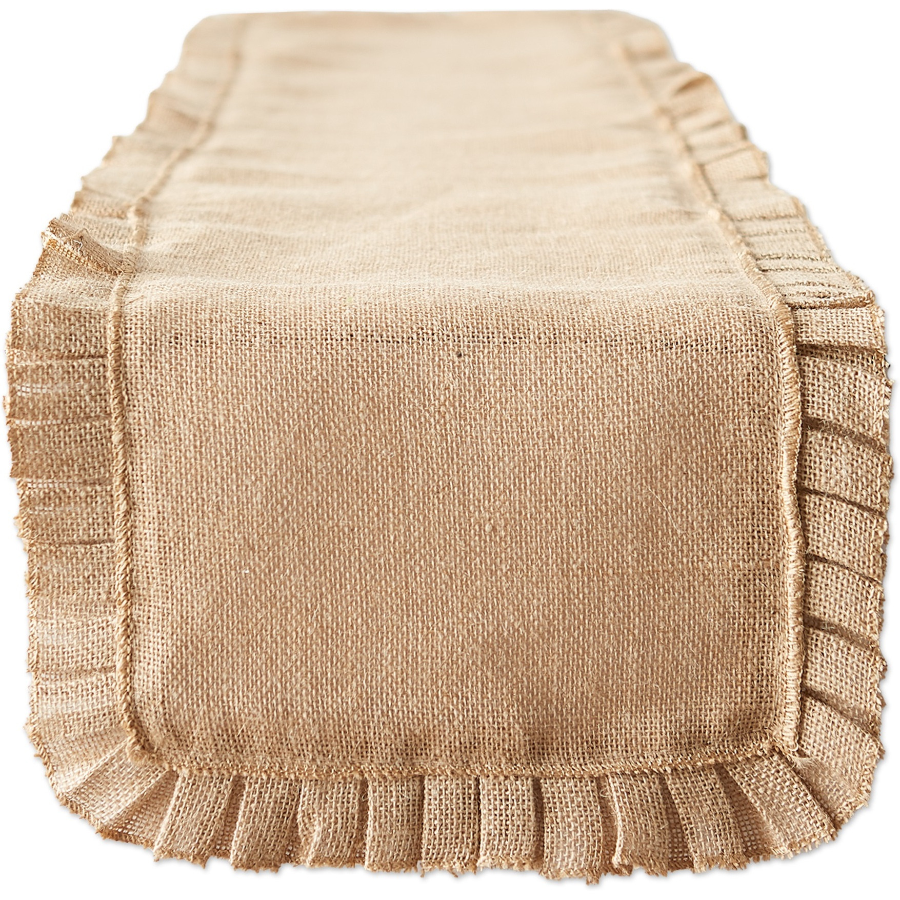 DII Natural Ruffle Trim Jute Table Runner, 14x72 inch