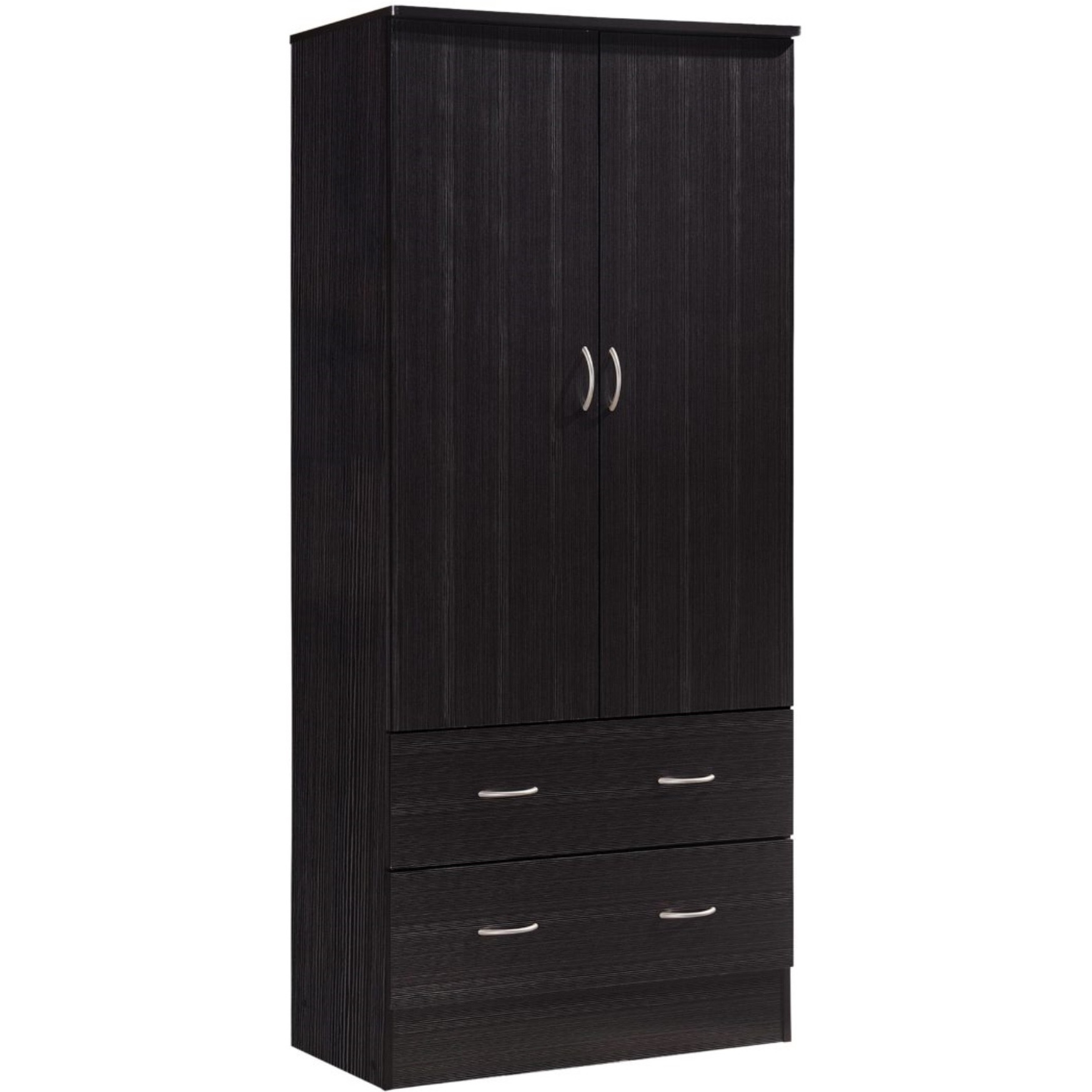 Hodedah 2-Door Armoire with 2-Drawers and Clothing Rod in Chocolate