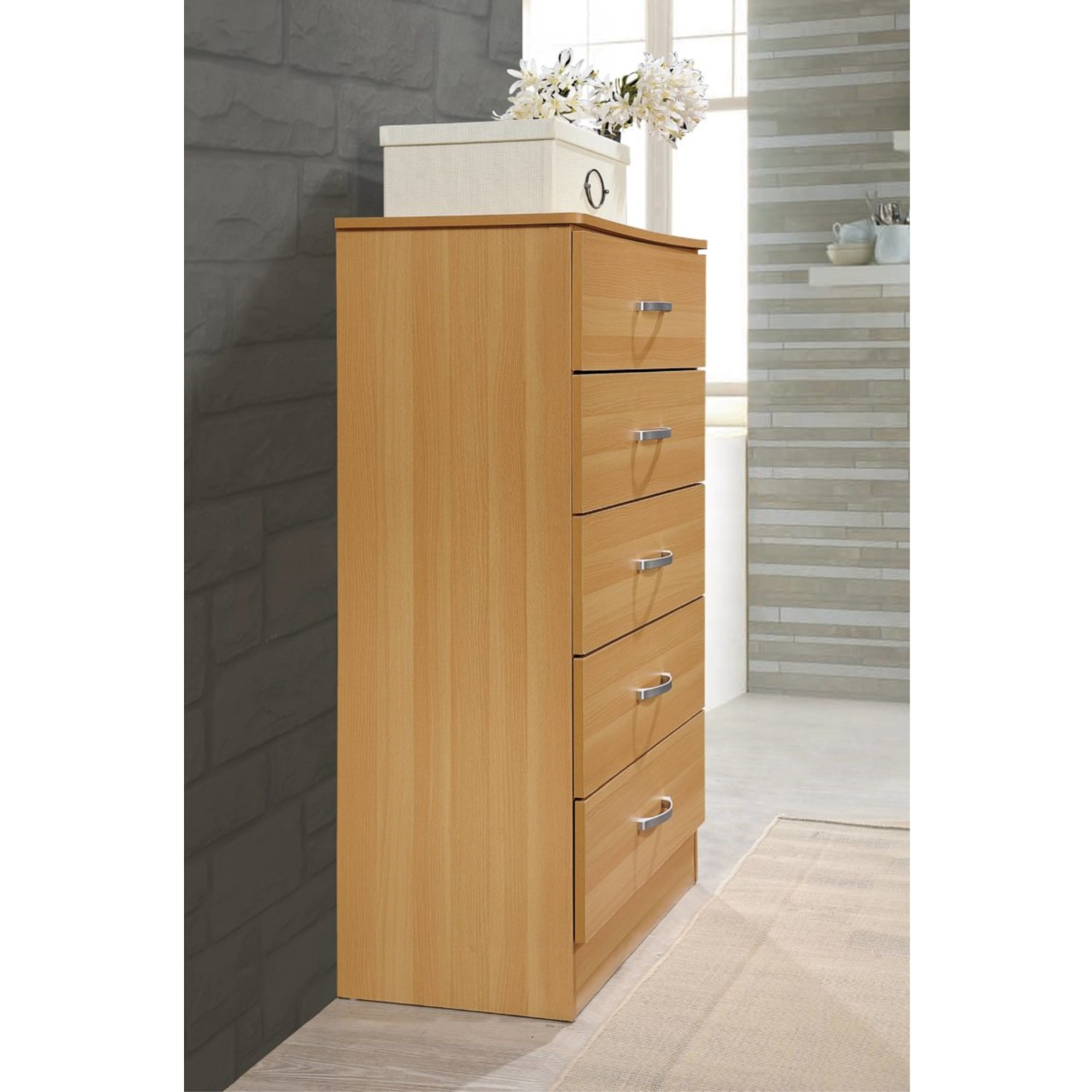 Hodedah 5-Drawer Chest in Beech