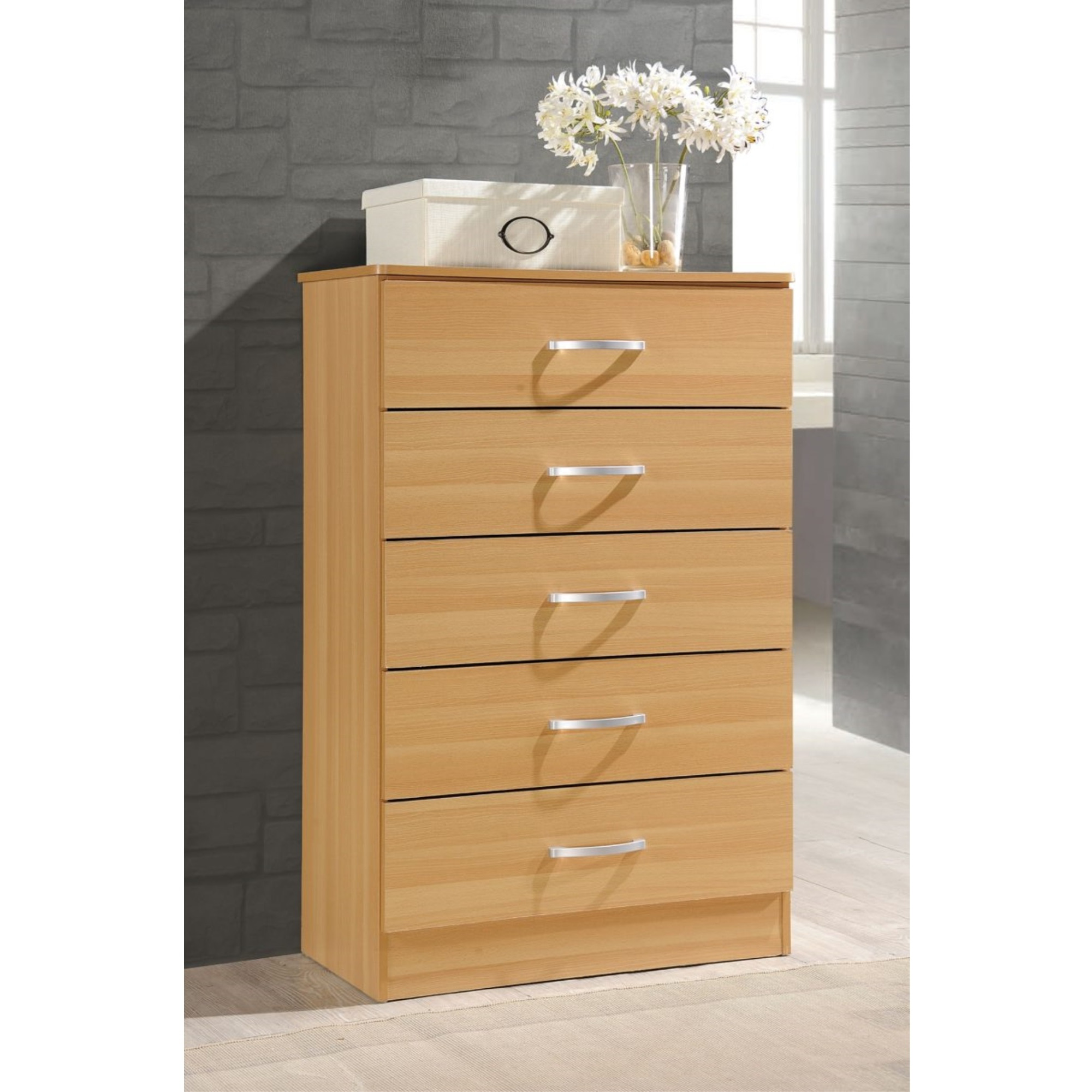 Hodedah 5-Drawer Chest in Beech