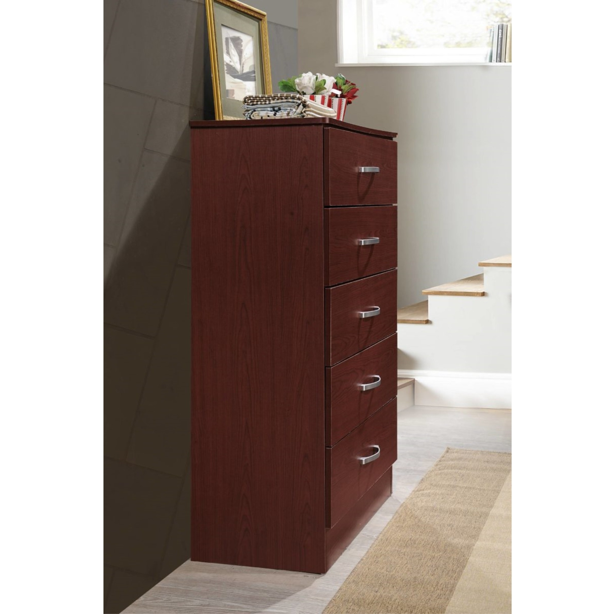 Hodedah 5-Drawer Chest in Mahogany