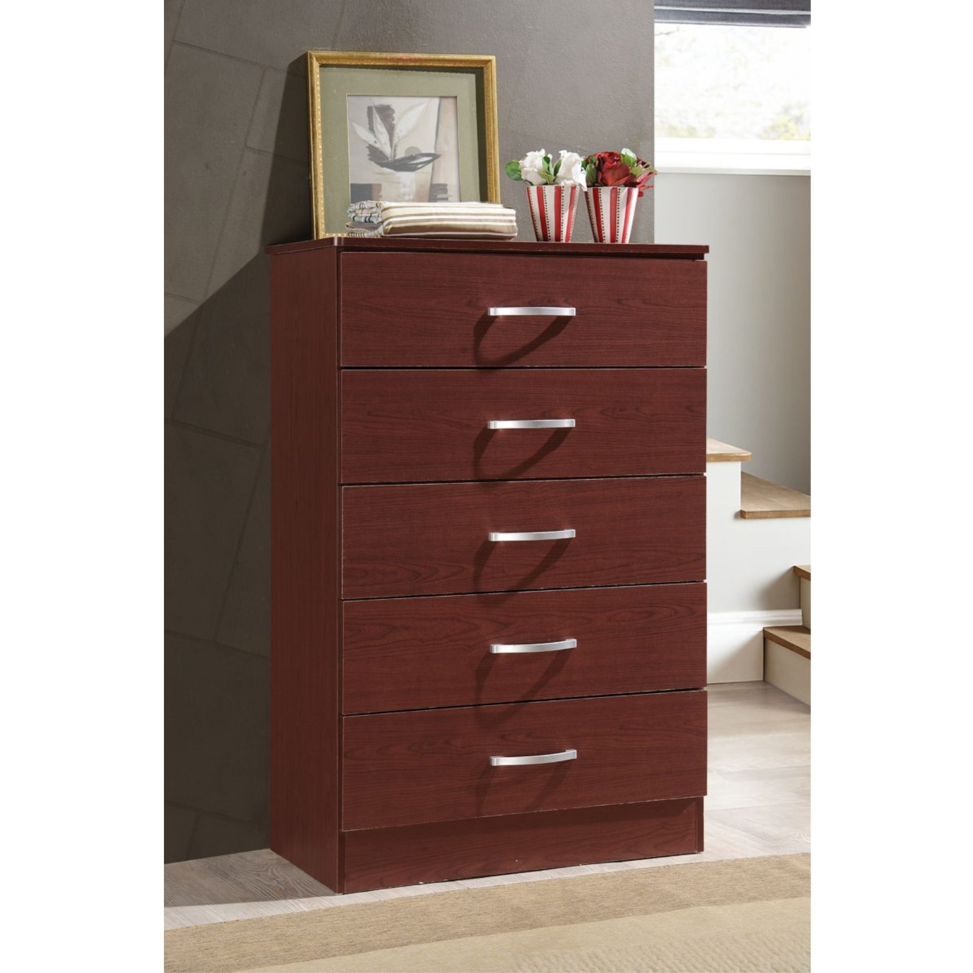 Hodedah 5-Drawer Chest in Mahogany