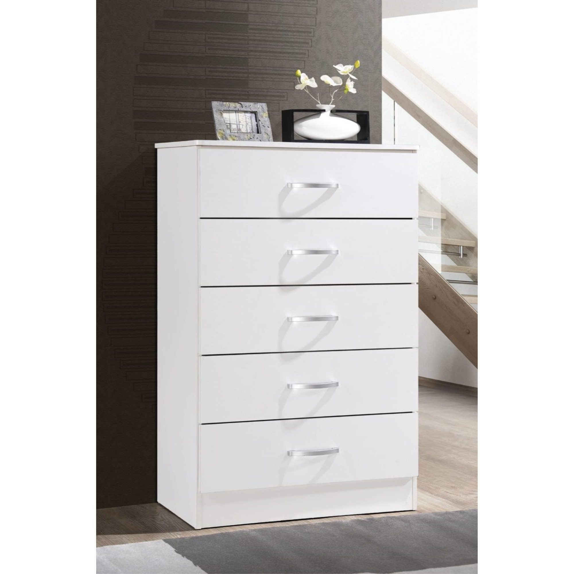 Hodedah 5-Drawer Chest in White