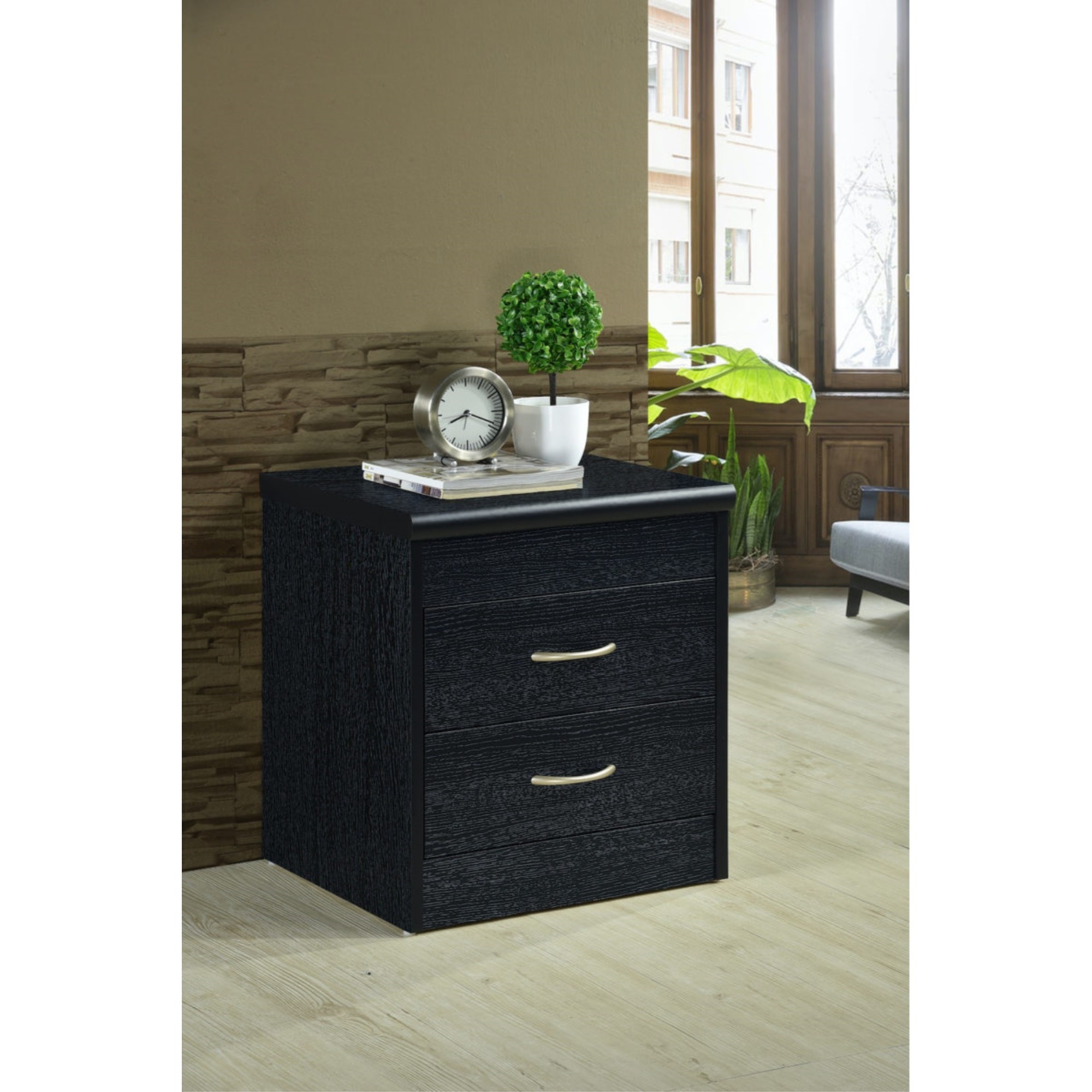 Hodedah 2-Drawer Nightstand in Black