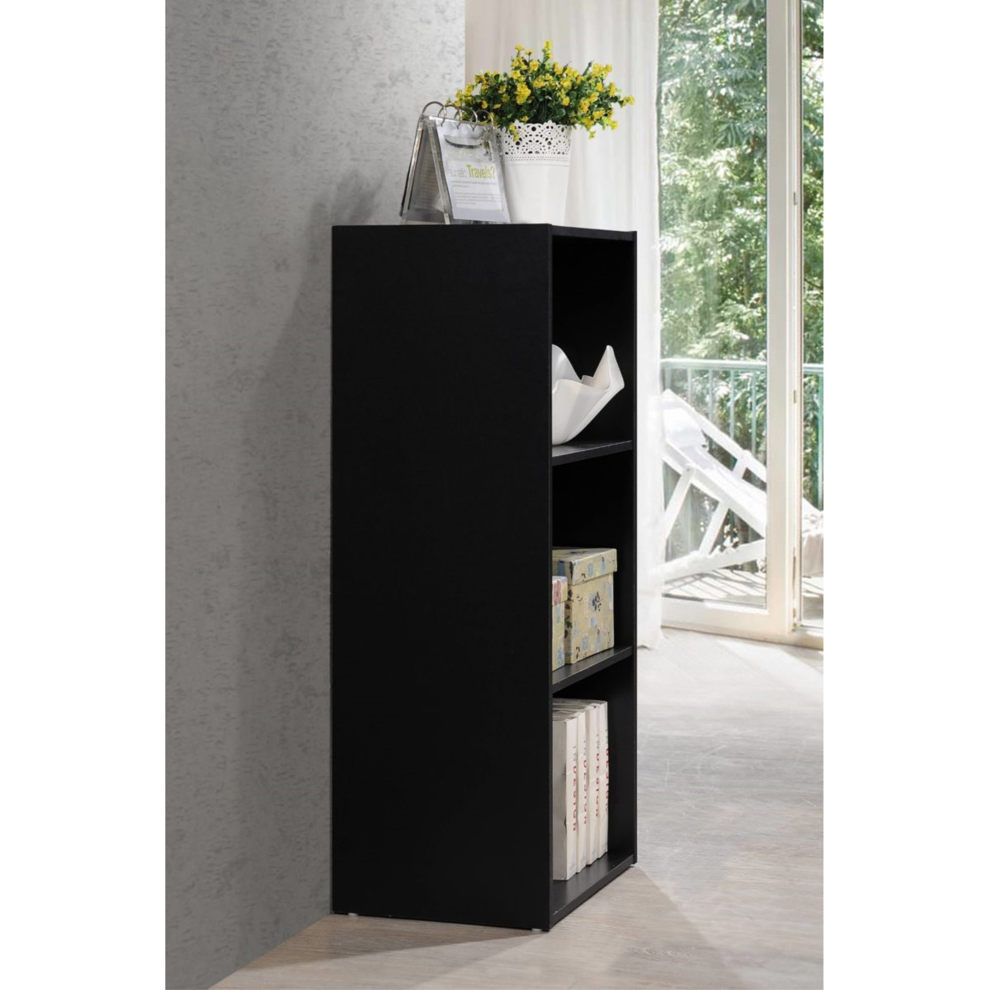 Hodedah 3-Shelf Bookcase in Black