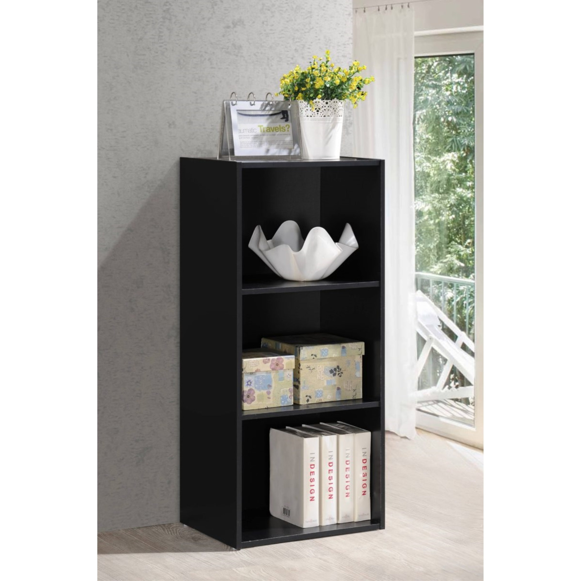 Hodedah 3-Shelf Bookcase in Black