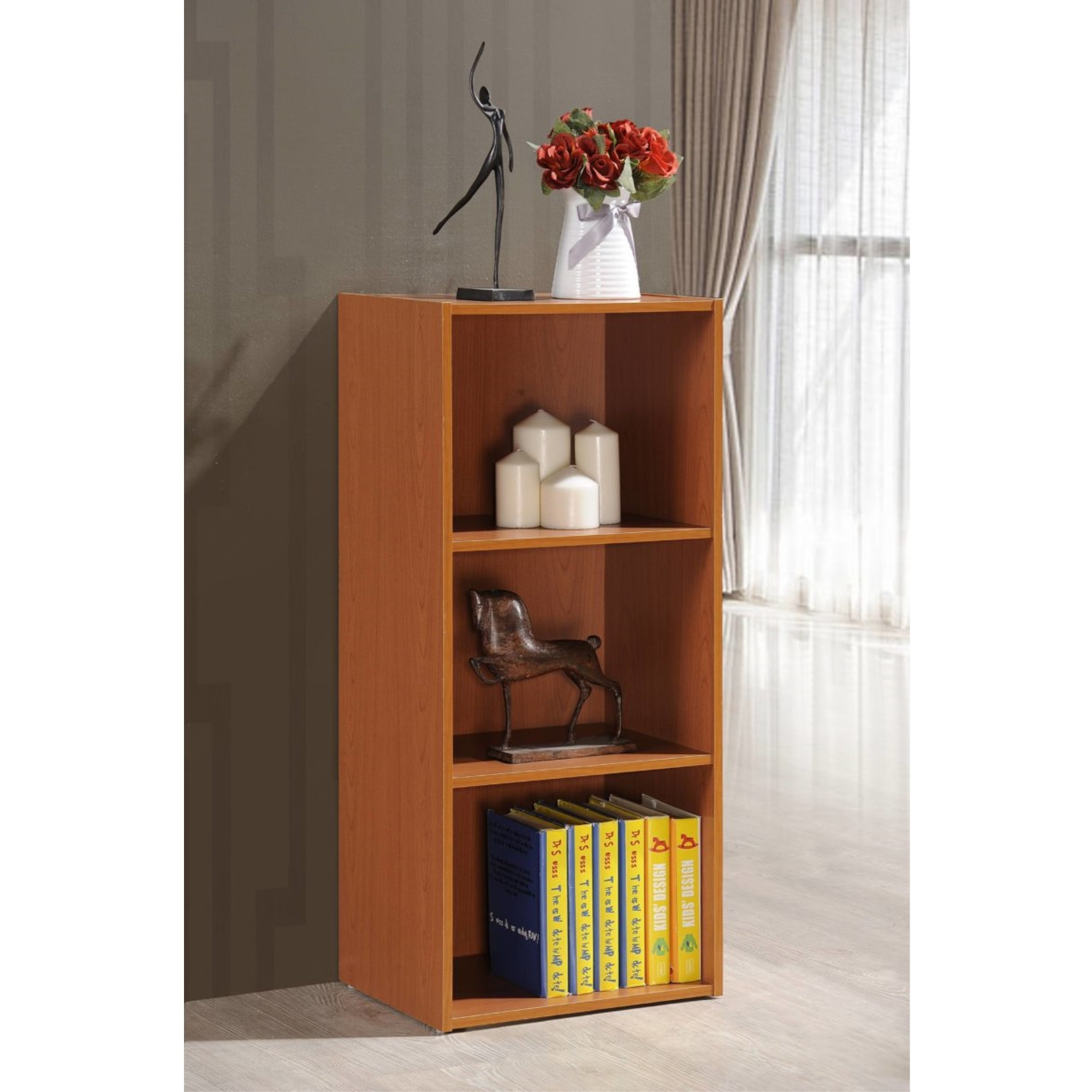 Hodedah 3-Shelf Bookcase in Cherry