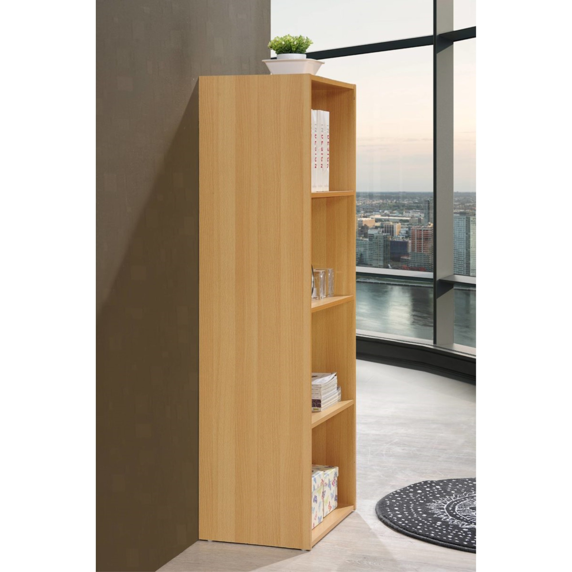 Hodedah 4-Shelf Bookcase in Beech