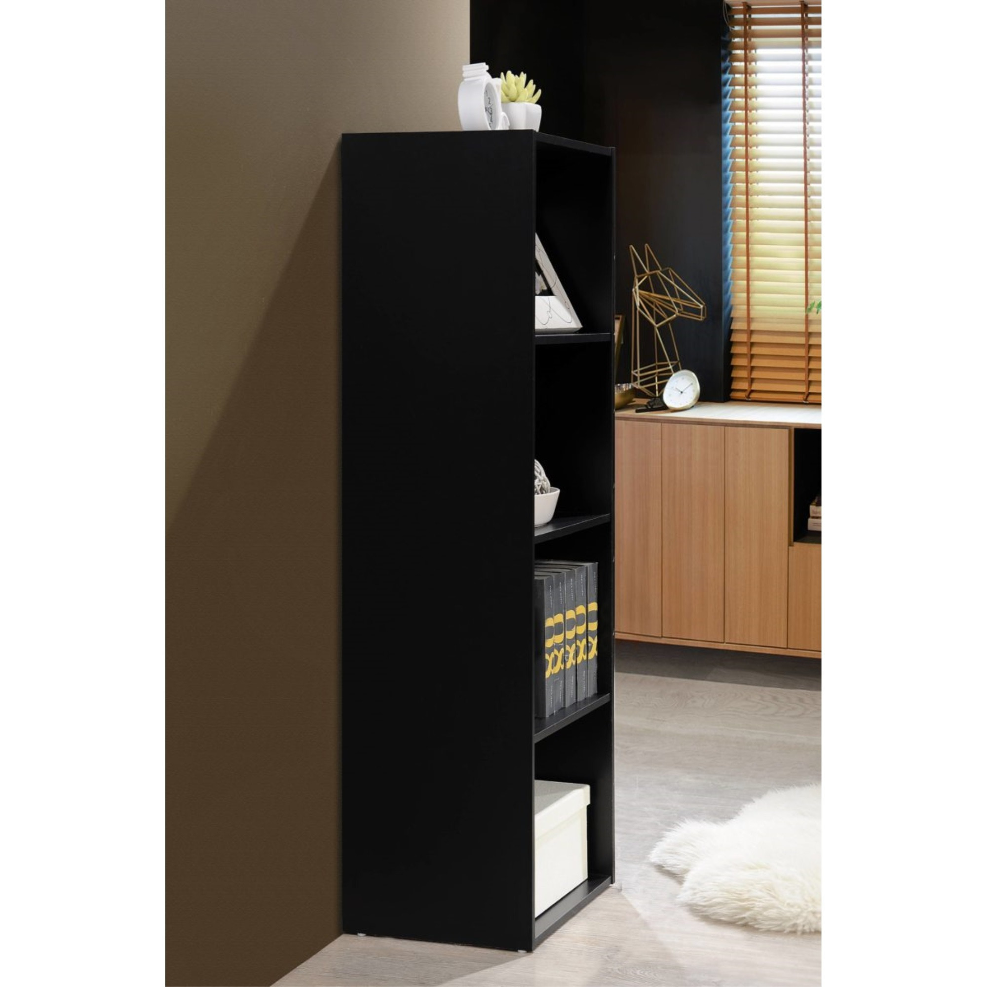 Hodedah 4-Shelf Bookcase in Black