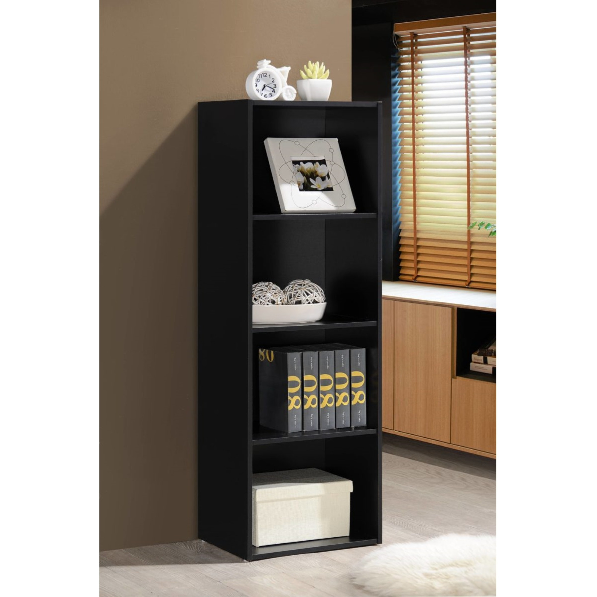 Hodedah 4-Shelf Bookcase in Black