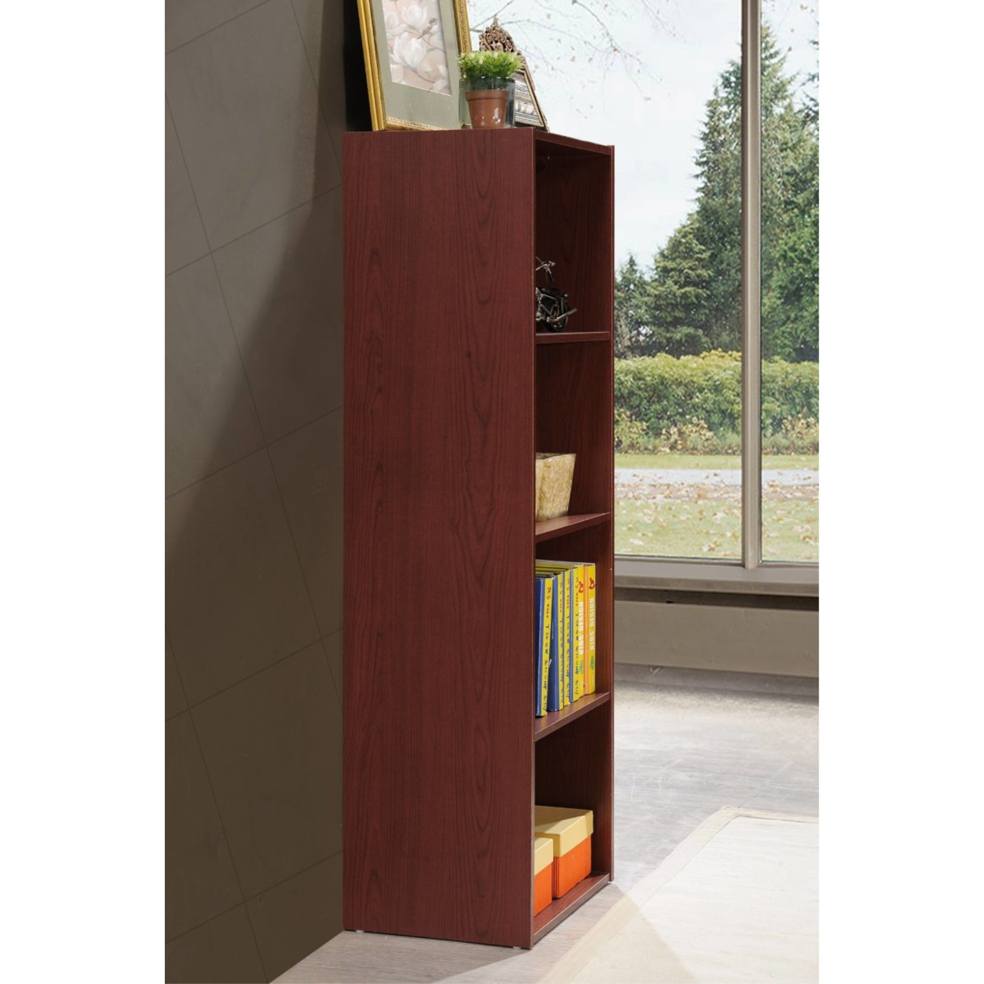Hodedah 4-Shelf Bookcase in Mahogany